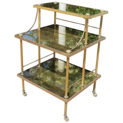 1950s French Gilded Brass and Glass Food Trolley