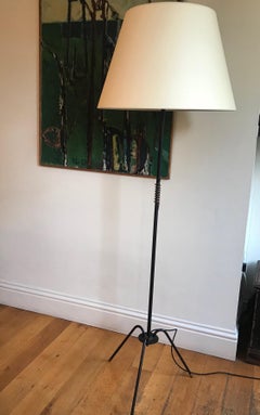 1950s French Gilt and Black Metal Floor Lamp
