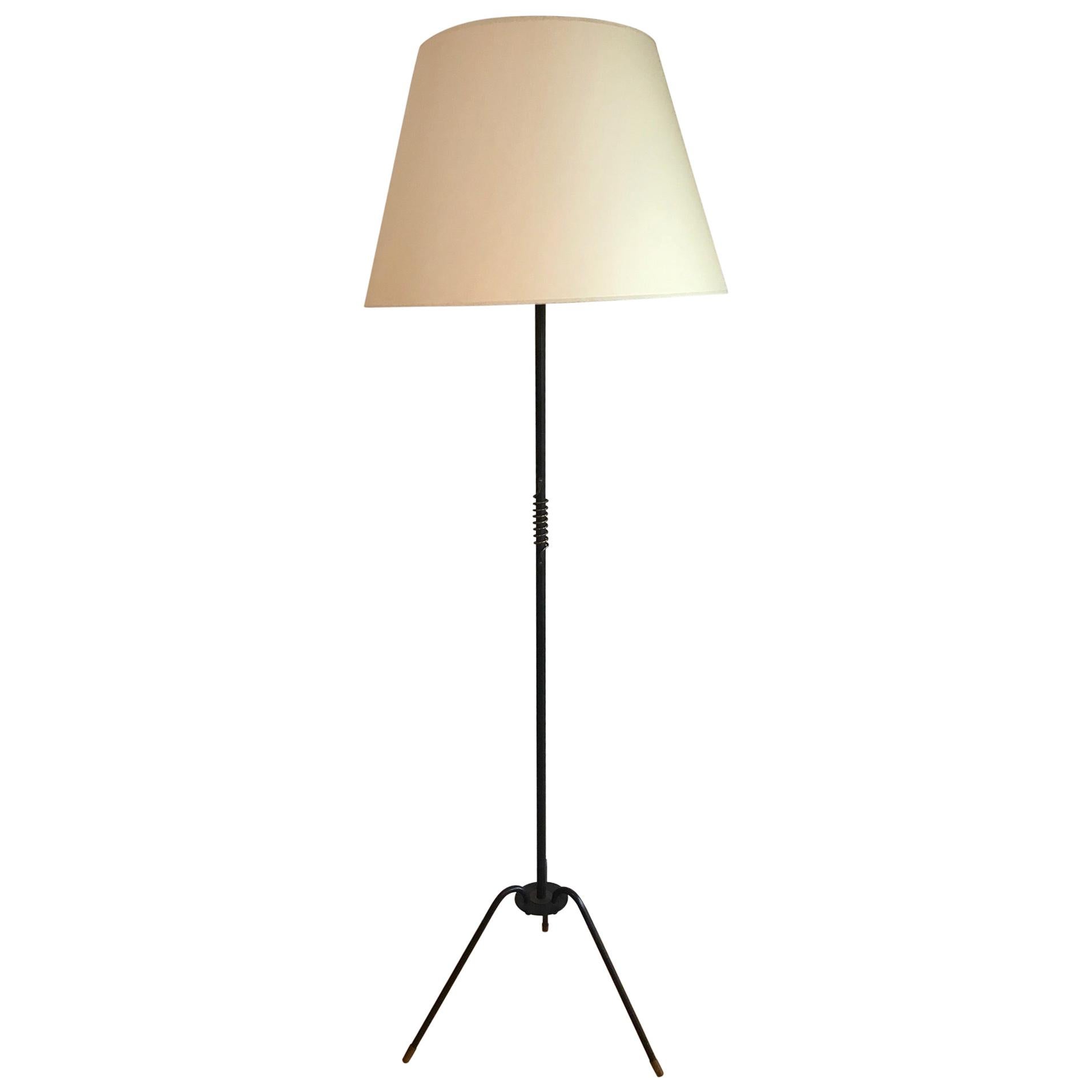 1950s French Gilt and Black Metal Floor Lamp For Sale