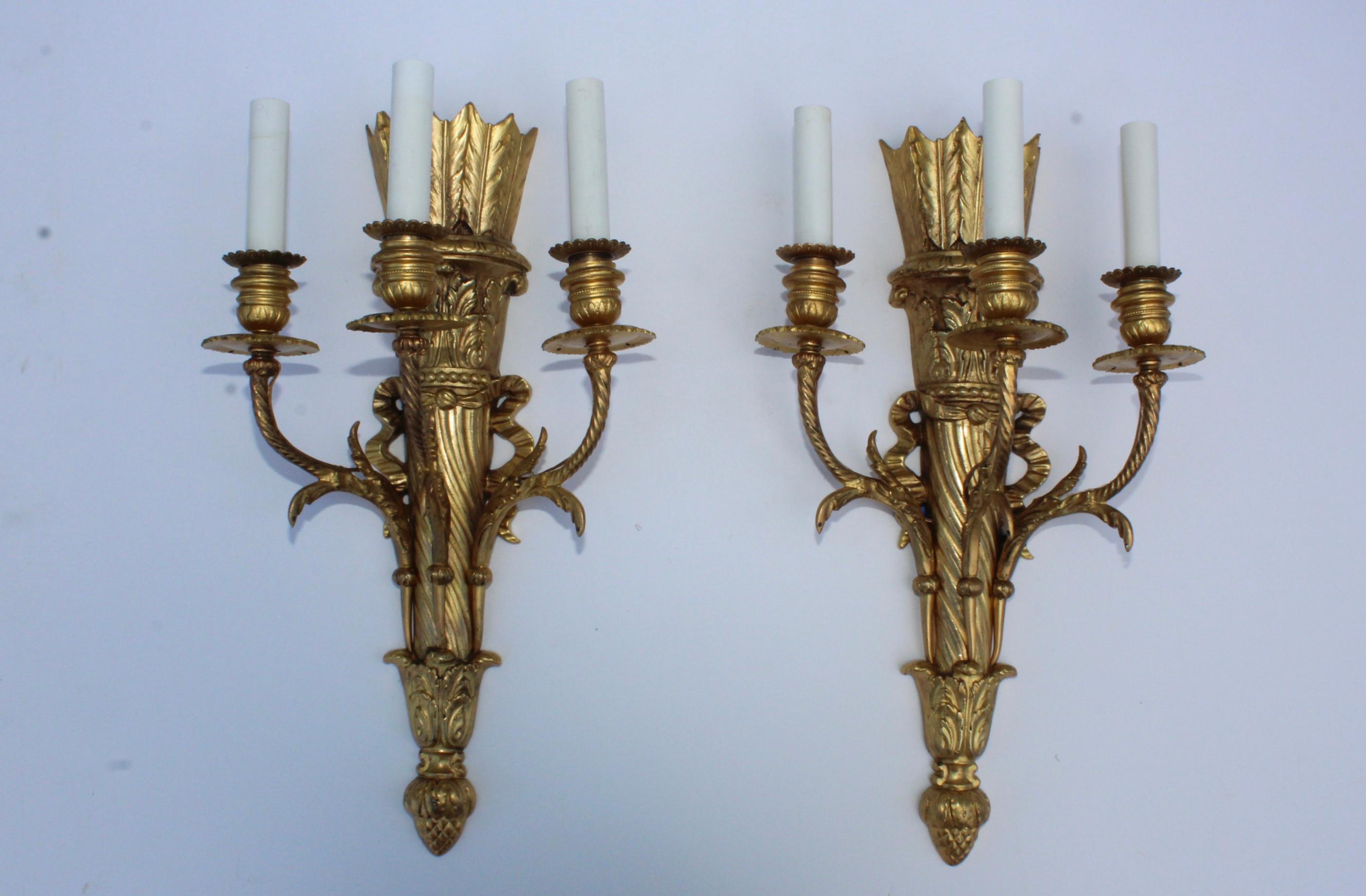 Stunning 1950s French brass gilded sconces.