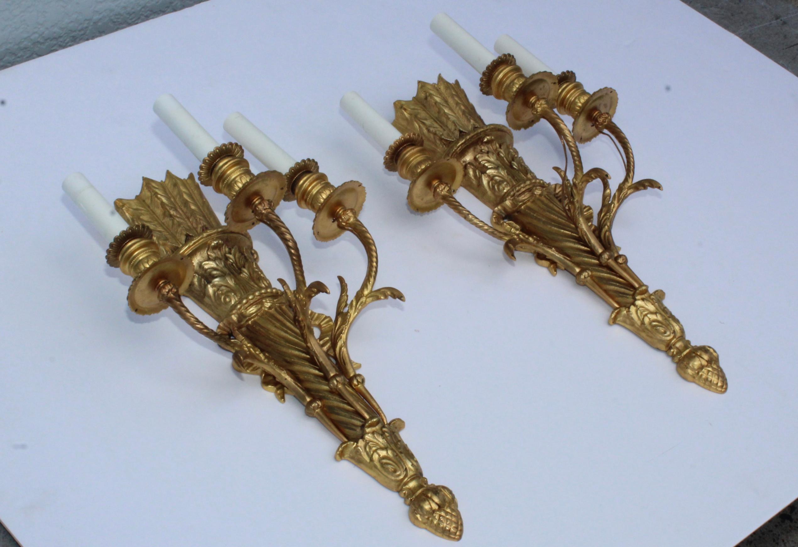 French Provincial 1950s French Gilt Brass Sconces For Sale