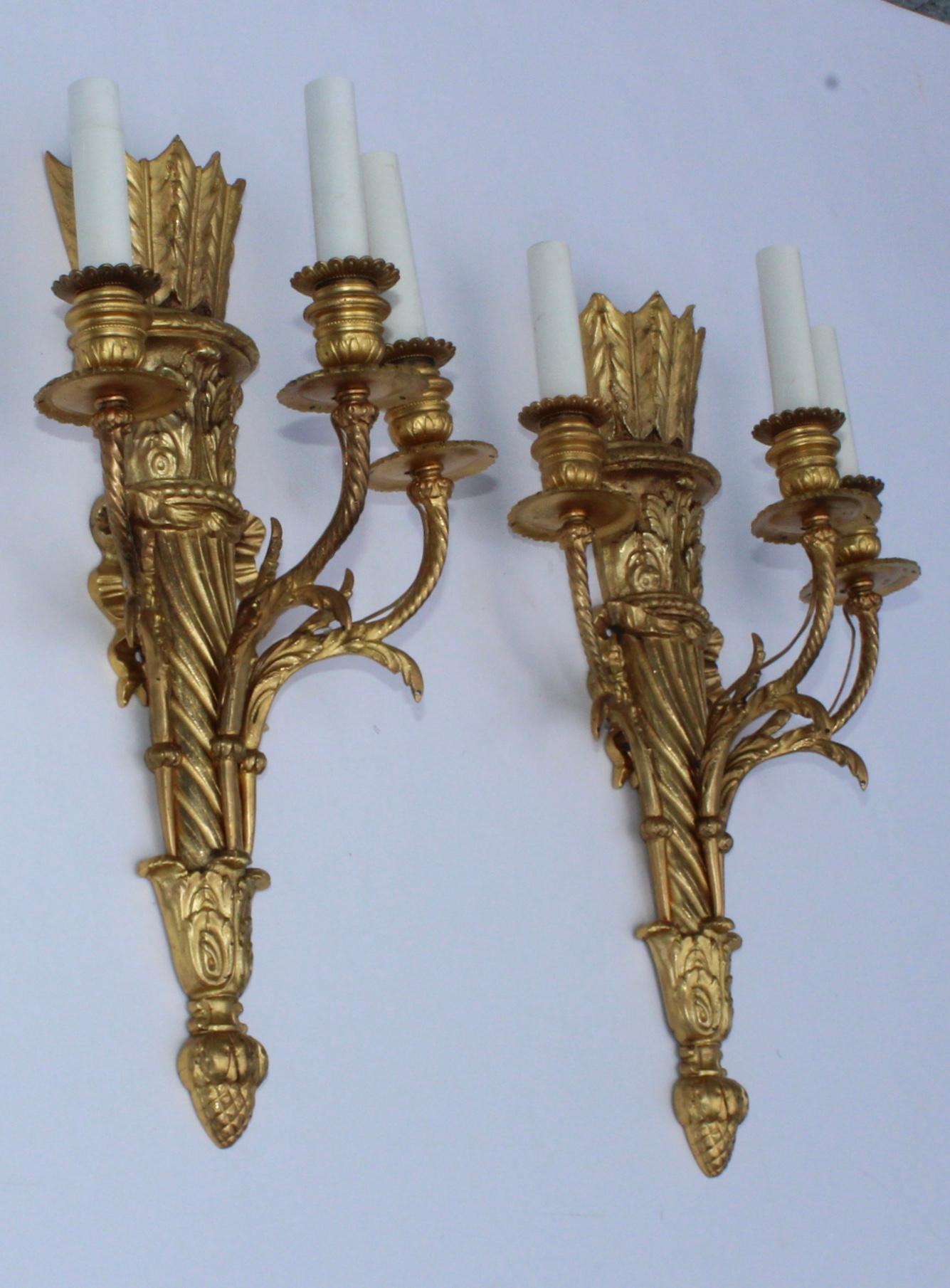 1950s French Gilt Brass Sconces In Good Condition For Sale In New York, NY