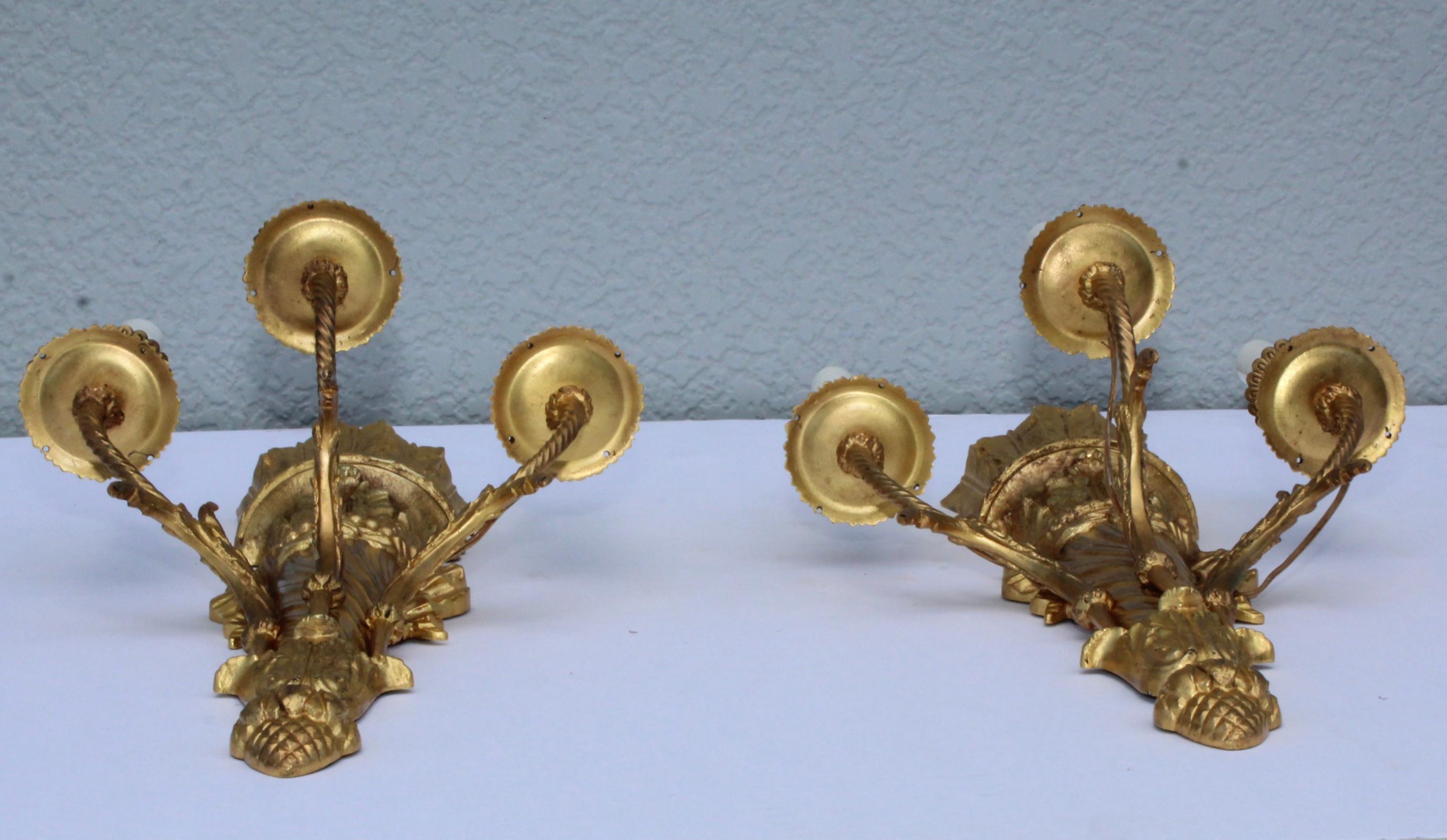 Mid-20th Century 1950s French Gilt Brass Sconces For Sale