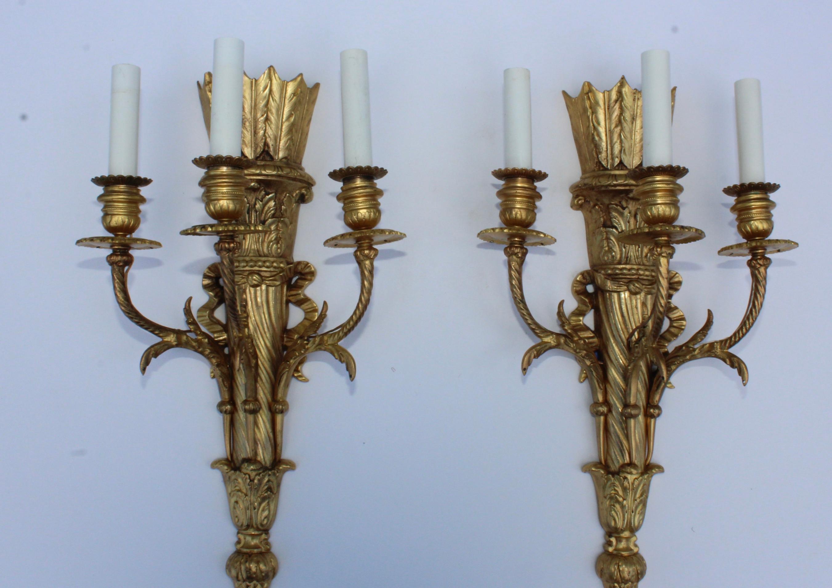1950s French Gilt Brass Sconces For Sale 1