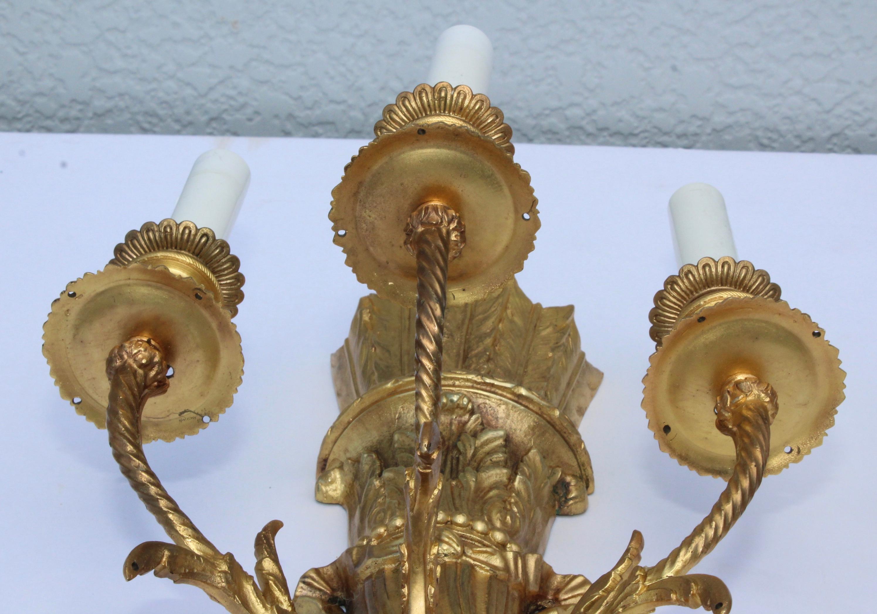 1950s French Gilt Brass Sconces For Sale 2