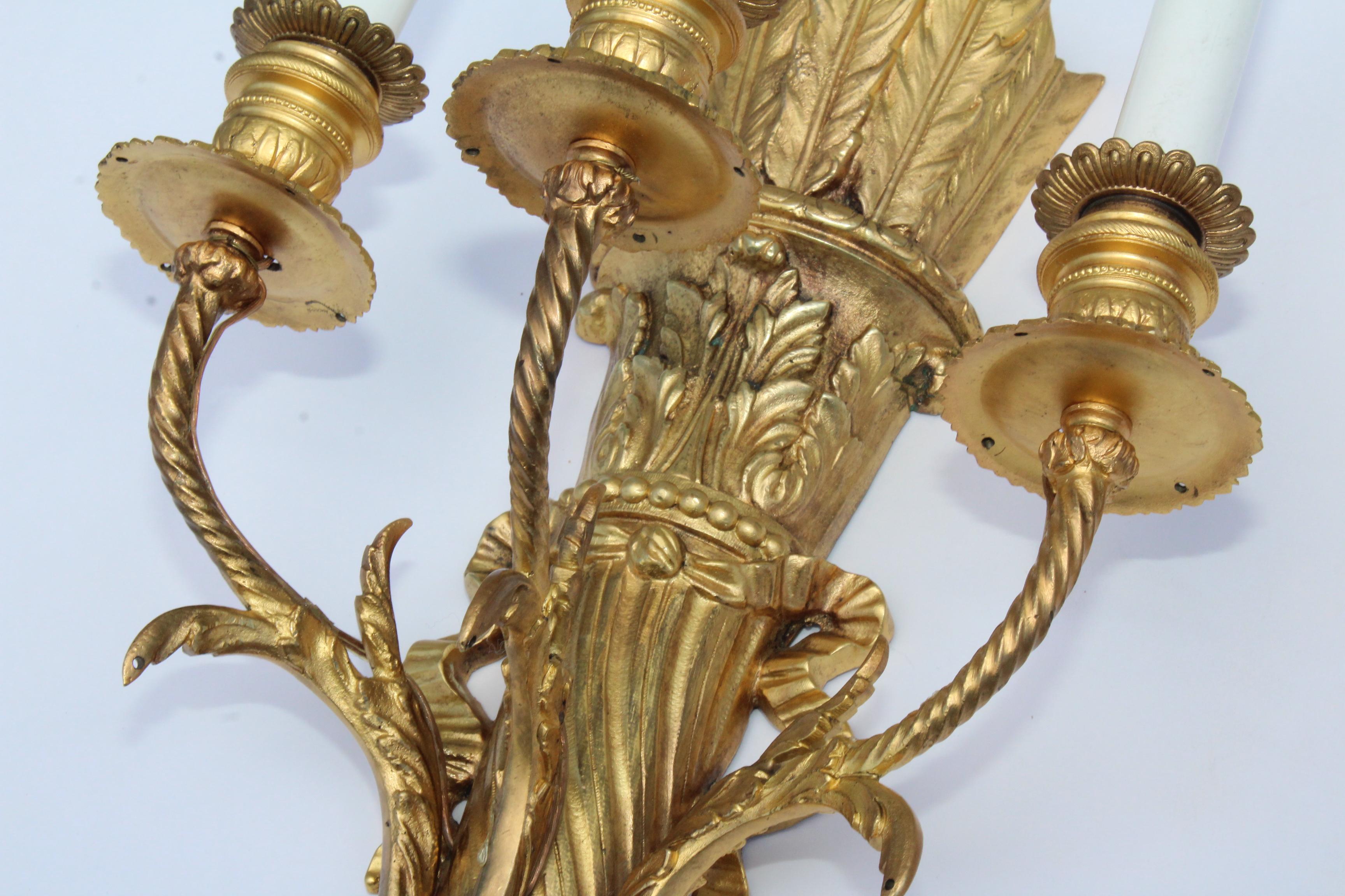 1950s French Gilt Brass Sconces For Sale 3