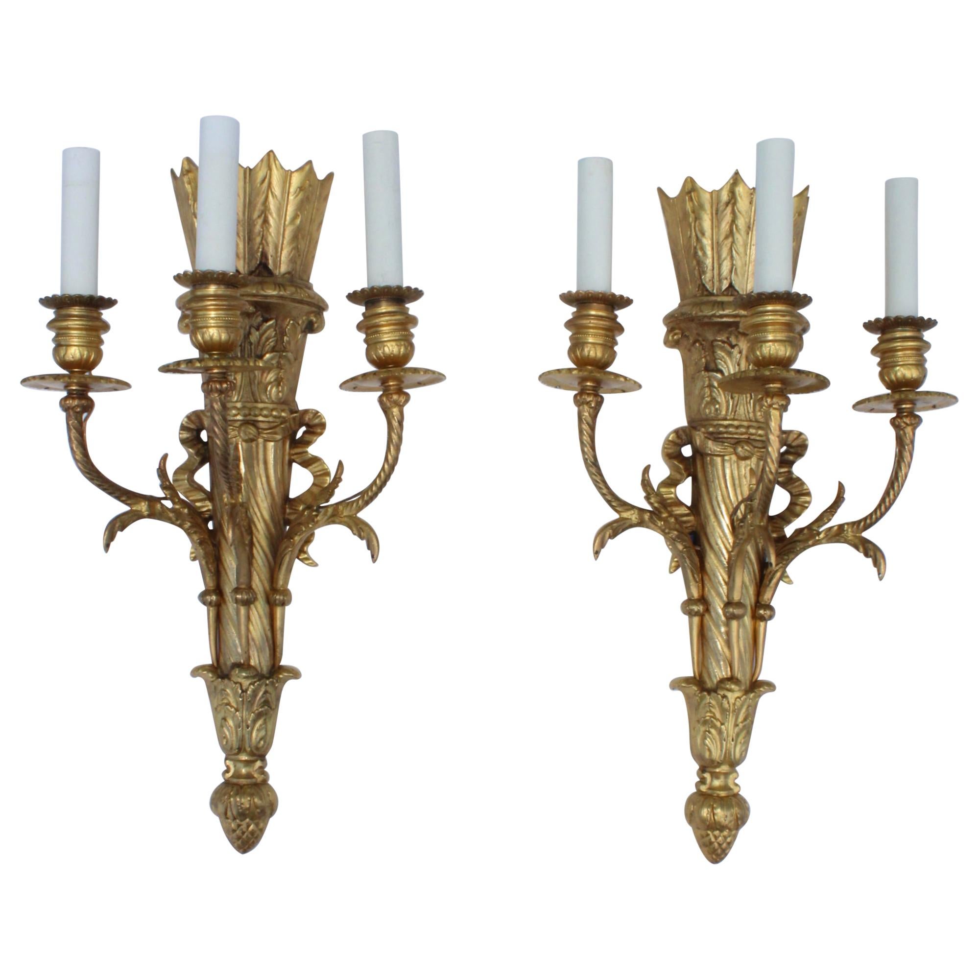 1950s French Gilt Brass Sconces For Sale