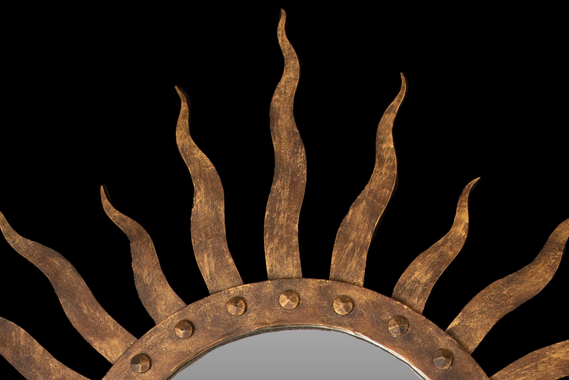 1950's French Gilt Bronze Sunburst Mirror - Regal Radiance In Excellent Condition In New York, NY