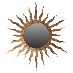 1950's French Gilt Bronze Sunburst Mirror - Regal Radiance