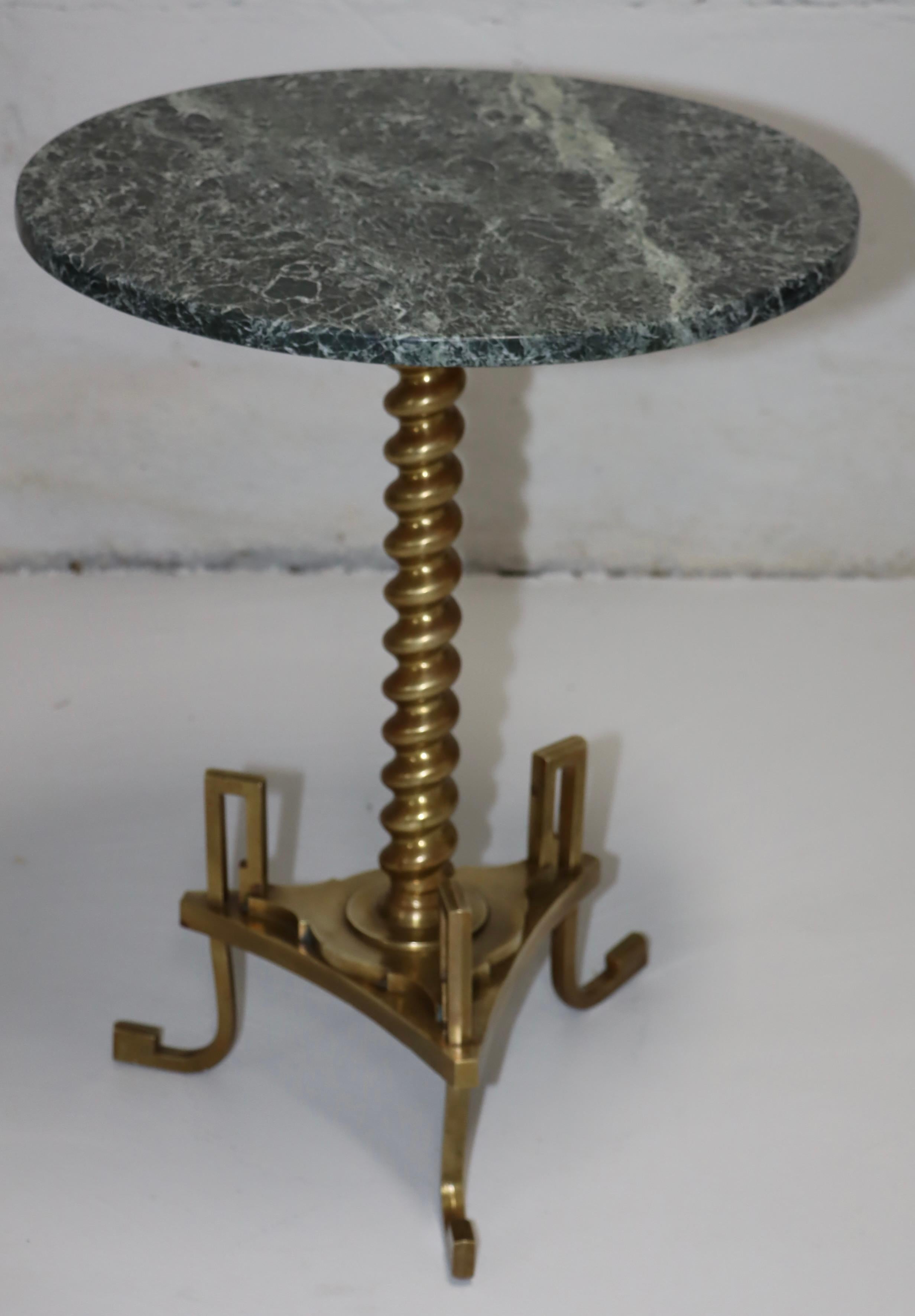 1950's French Greek Key Bronze Side Table With Marble Top For Sale 1