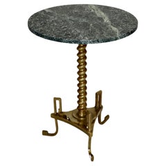 Vintage 1950's French Greek Key Bronze Side Table With Marble Top