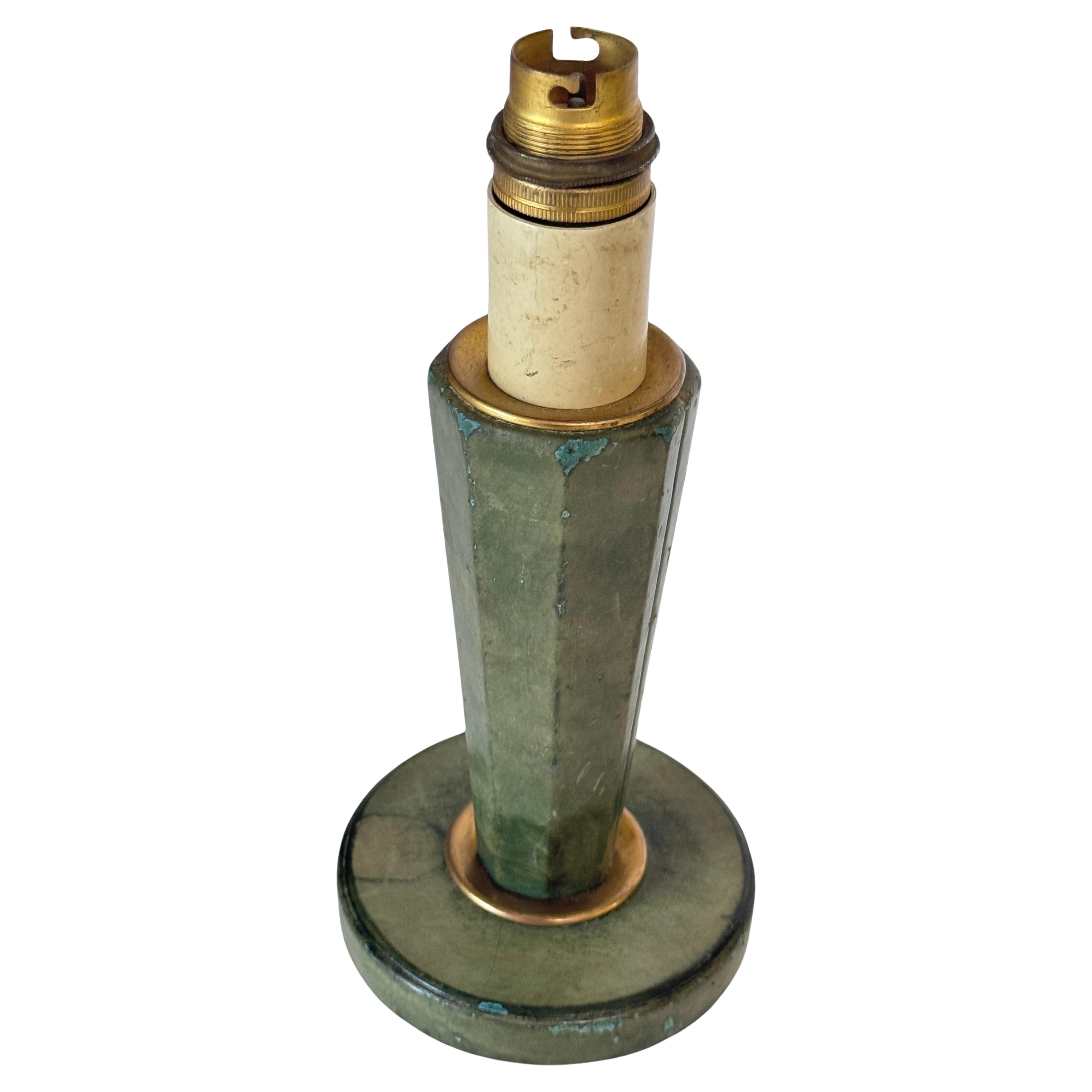 Mid-Century Modern 1950s French Green Leather Table Lamp – Brass Details – Jacques Adnet Style For Sale