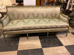 1950s French, Green Louis XVI Carved Wood Sofa