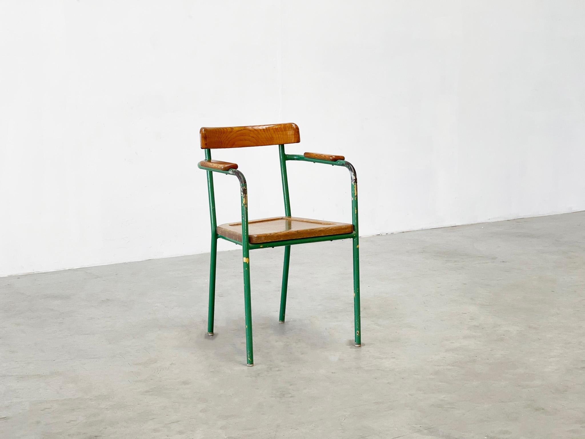 Mid-20th Century 1950's French Green metal easy chair in the manner of Jean Prouvé  For Sale