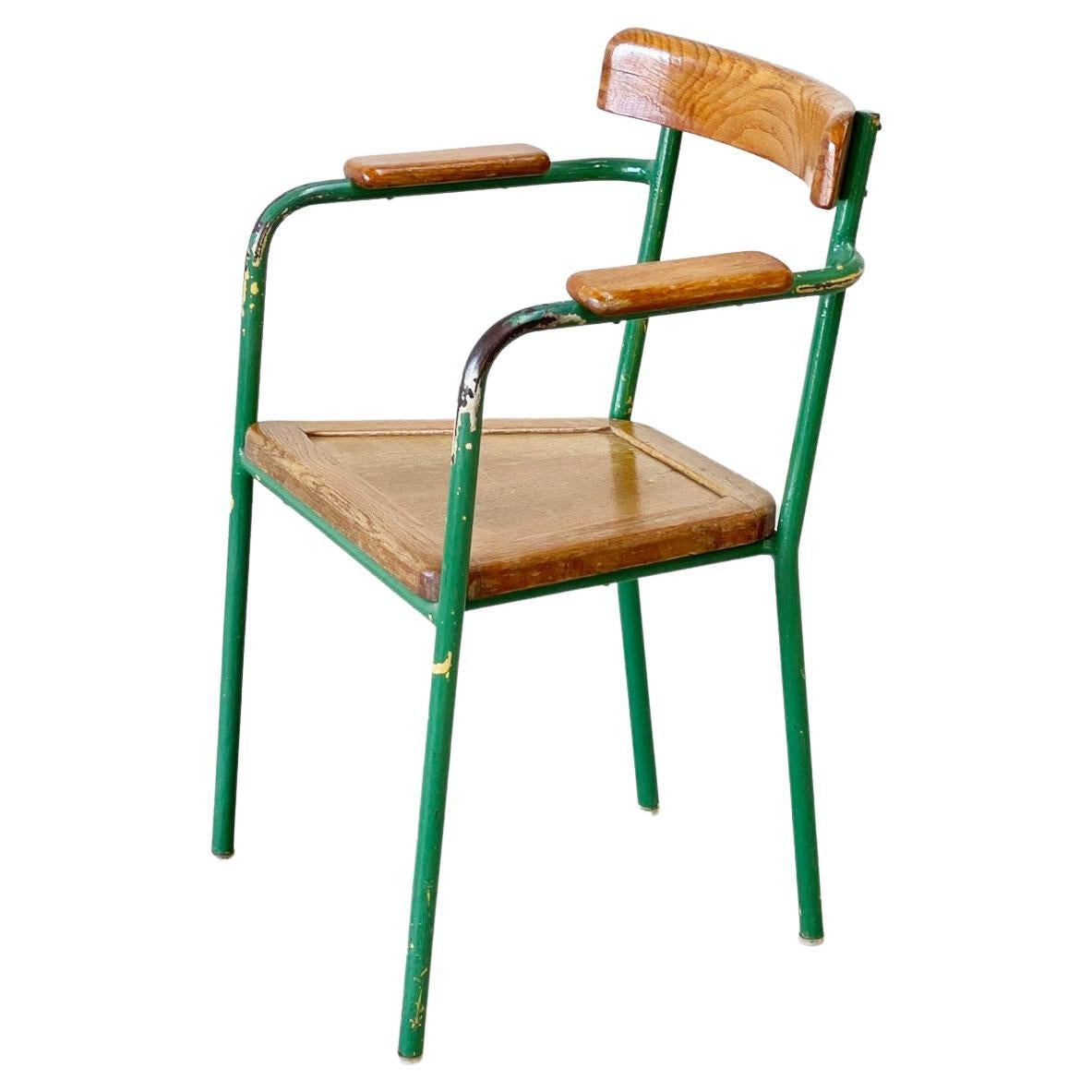 1950's French Green metal easy chair in the manner of Jean Prouvé  For Sale