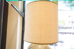 1950s French Green Pottery Lamp with Disc Detail