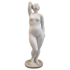 1950s French Hand Carved Female White Marble Sculpture