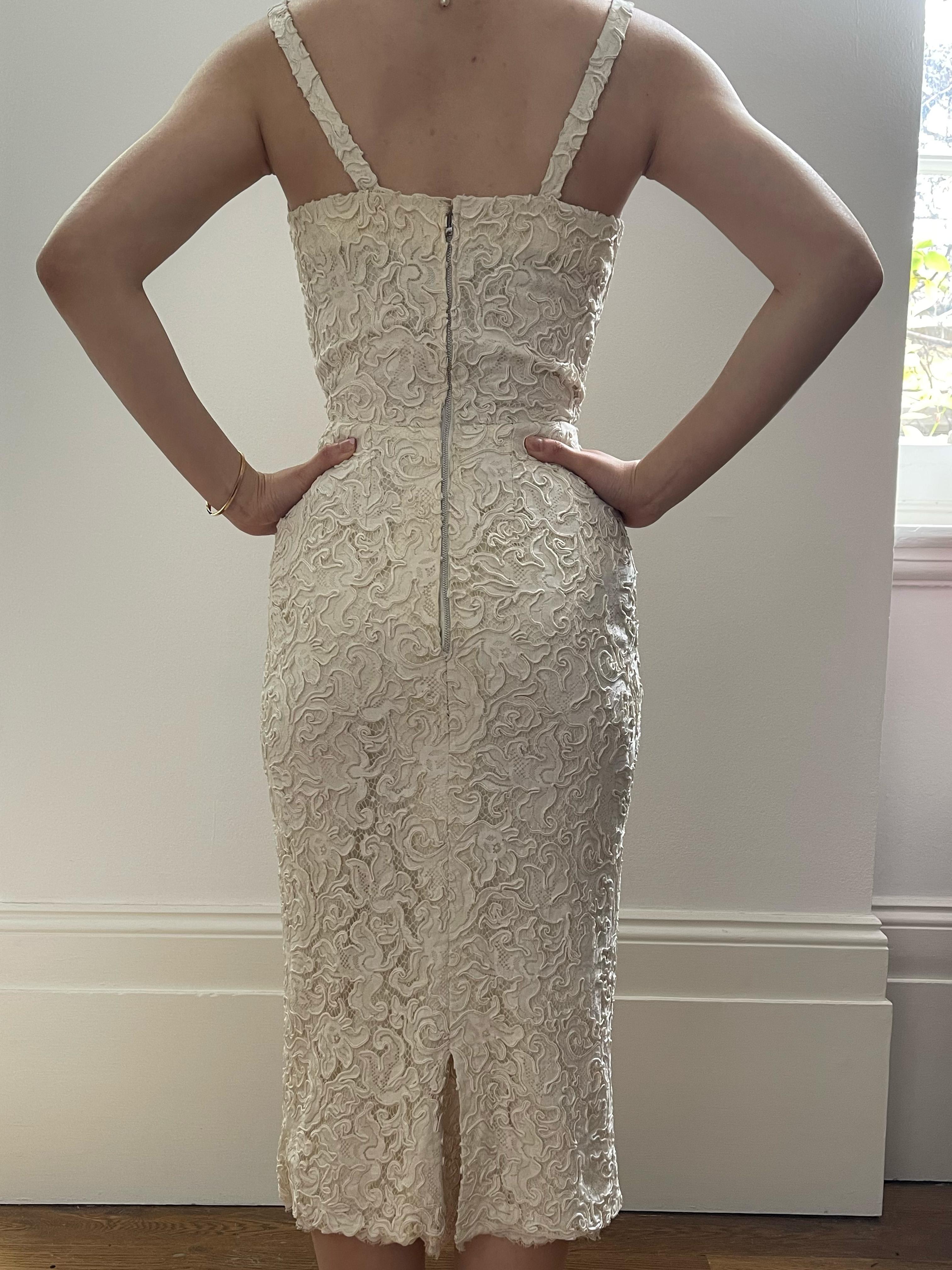 1950s French Haute Couture Cream Lace Bustier Dress For Sale 4