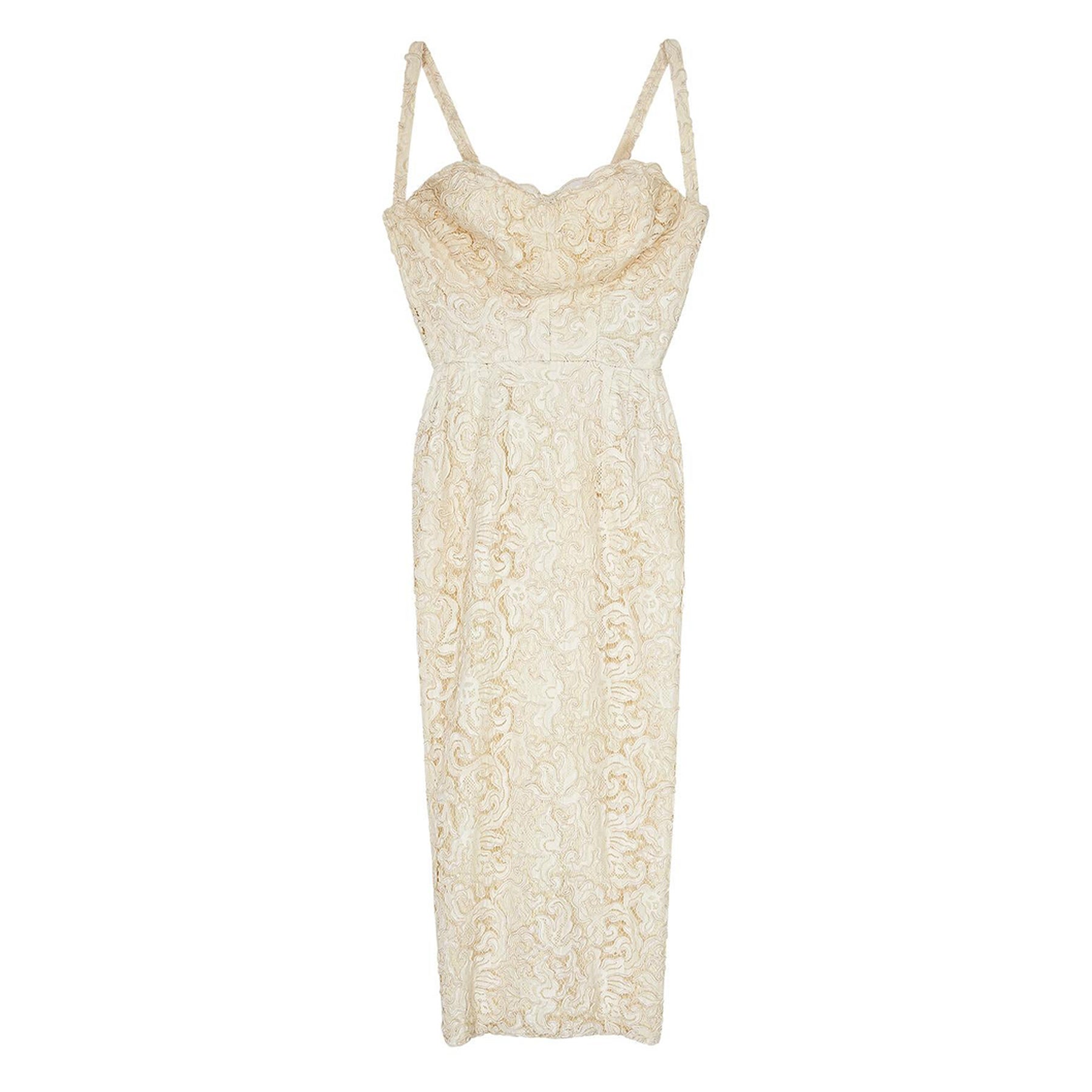 1950er Jahre Französisch Haute Couture Creme Spitze Bustier Kleid