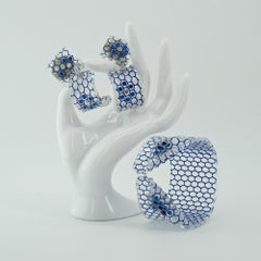 French Haute Couture Honeycomb Lucite Bangle Earrings Set attrib. Line Vautrin