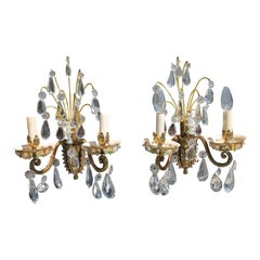 Apliques de Pared de Bronce Dorado con Cristal de la Hollywood Regency Francesa de los Años 50 Maison Bagues