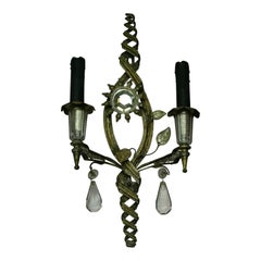 1950s French Hollywood Regency Silvered Steel/ Crystal Wall Sconce Maison Bagues