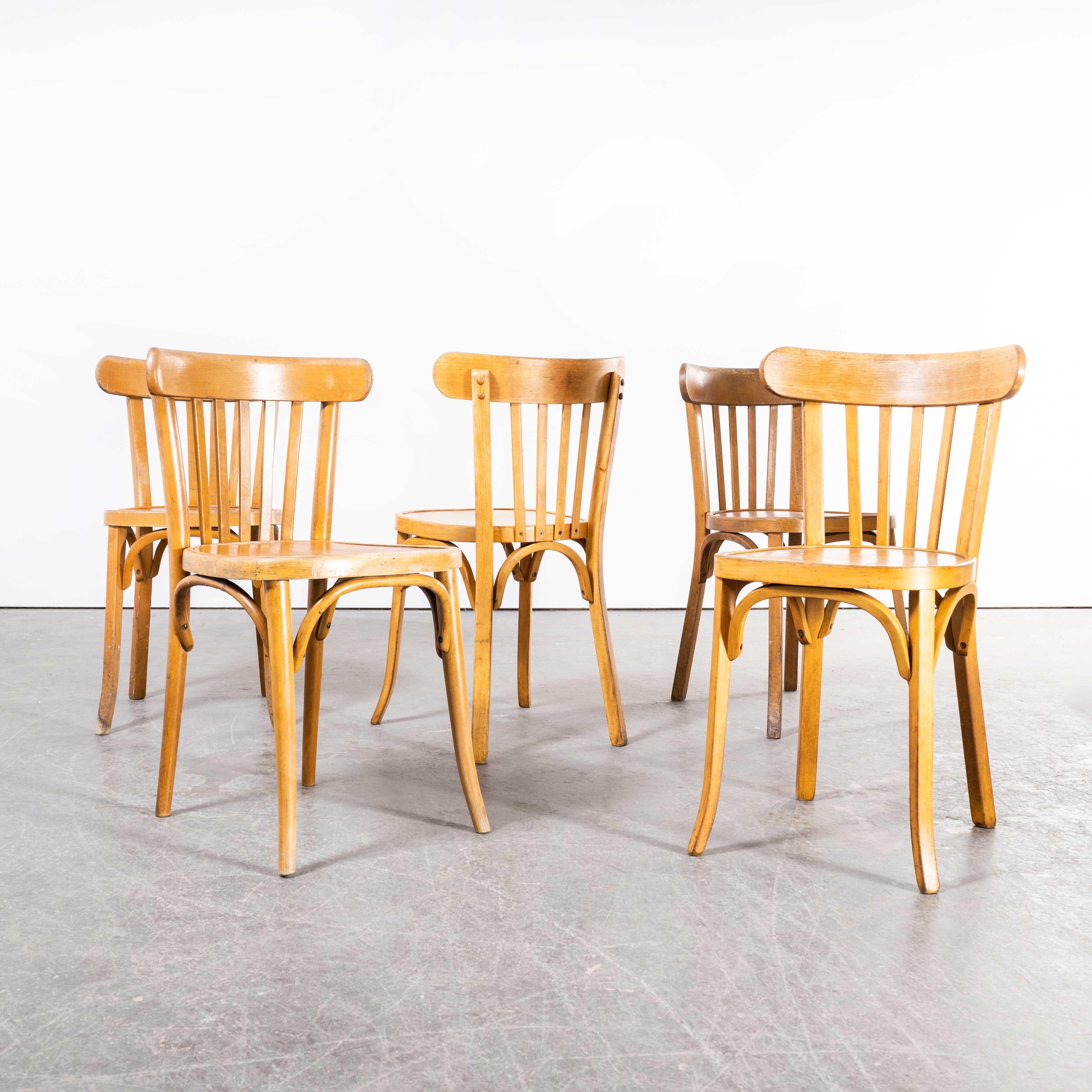 1950s French Honey Colour Dining Chairs, Harlequin Set of Five In Good Condition For Sale In Hook, Hampshire