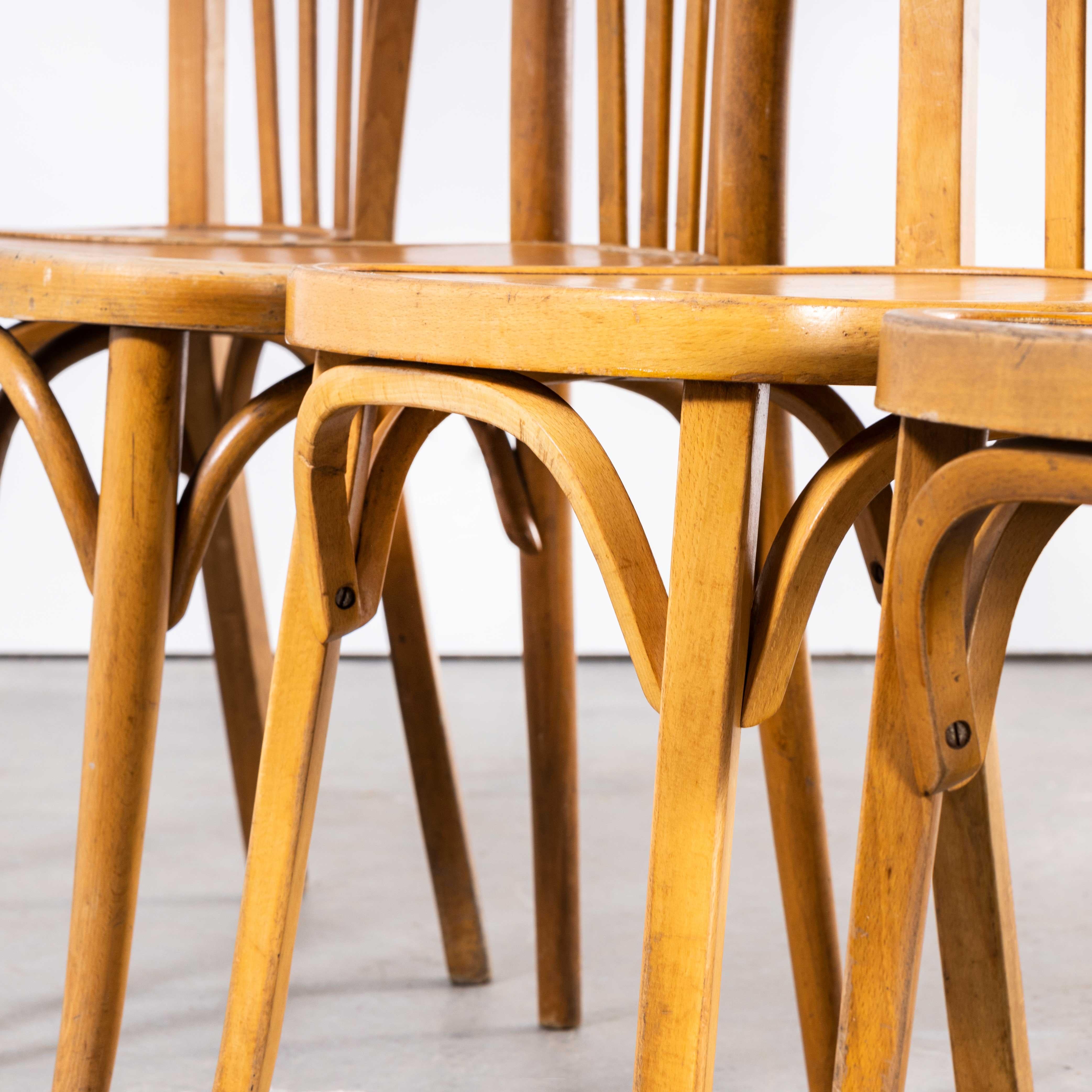 1950s French Honey Colour Dining Chairs, Harlequin Set of Five 2