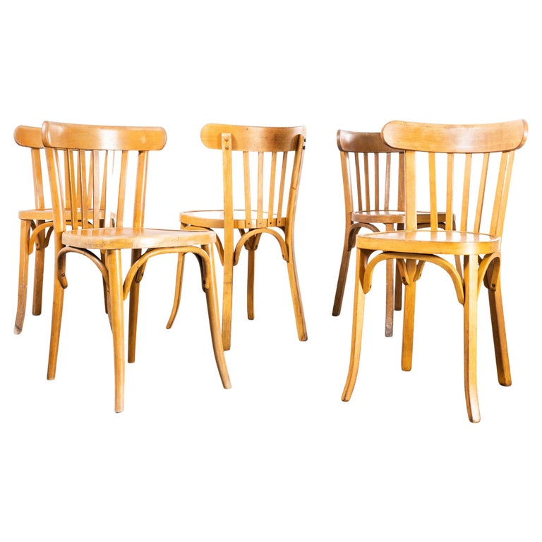 1950s French Honey Colour Dining Chairs, Harlequin Set of Five For Sale