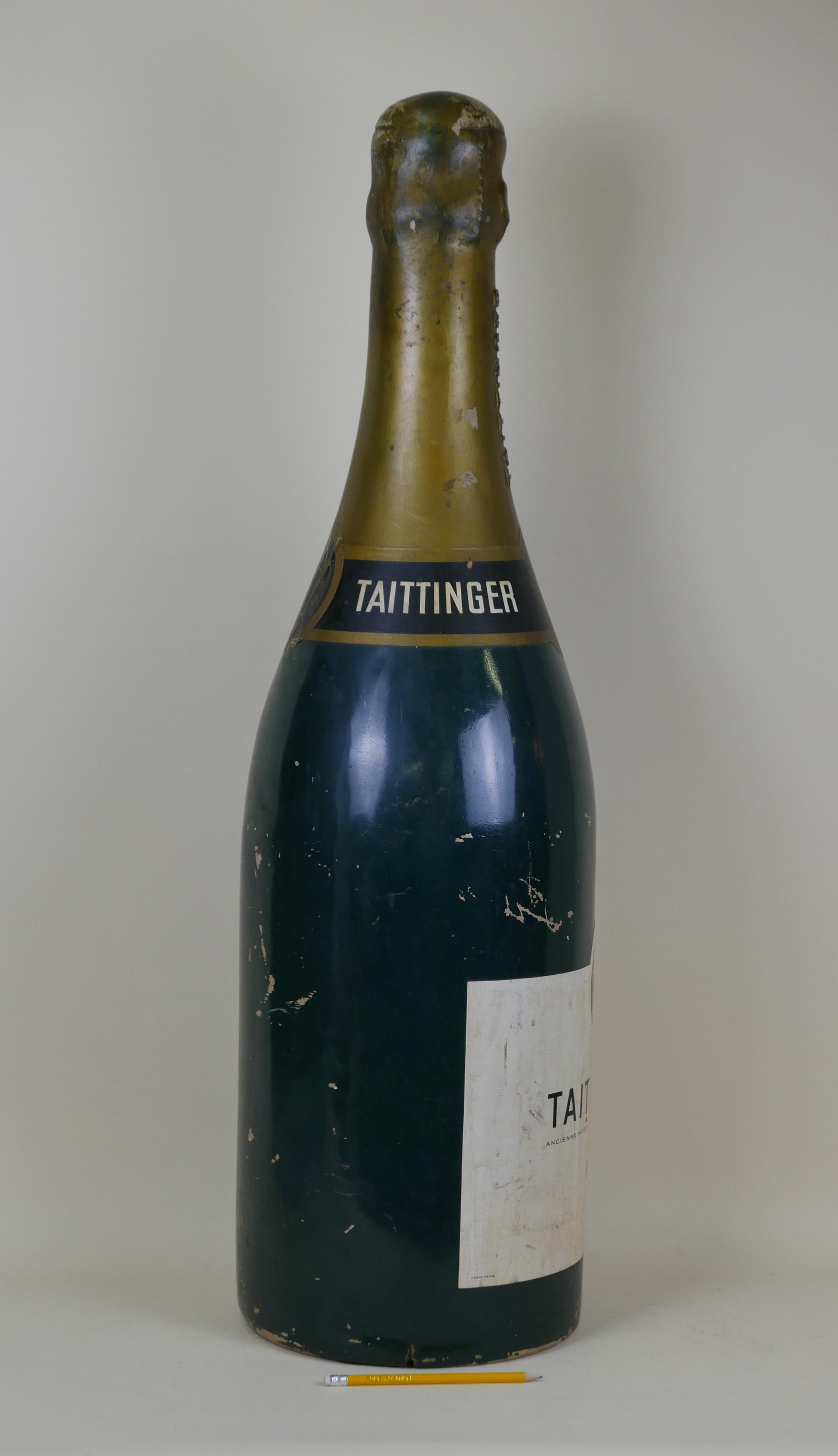 Mid-Century Modern 1950s French Huge Adv Replica of Taittinger Champagne Bottle in Fiberglass