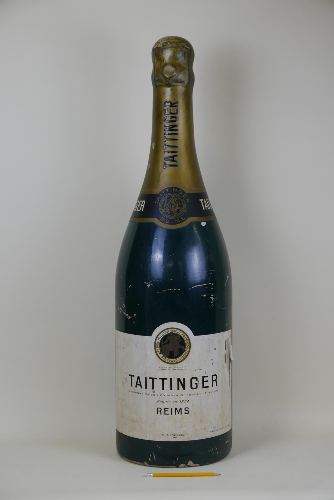 1950s French Huge Adv Replica of Taittinger Champagne Bottle in Fiberglass 1