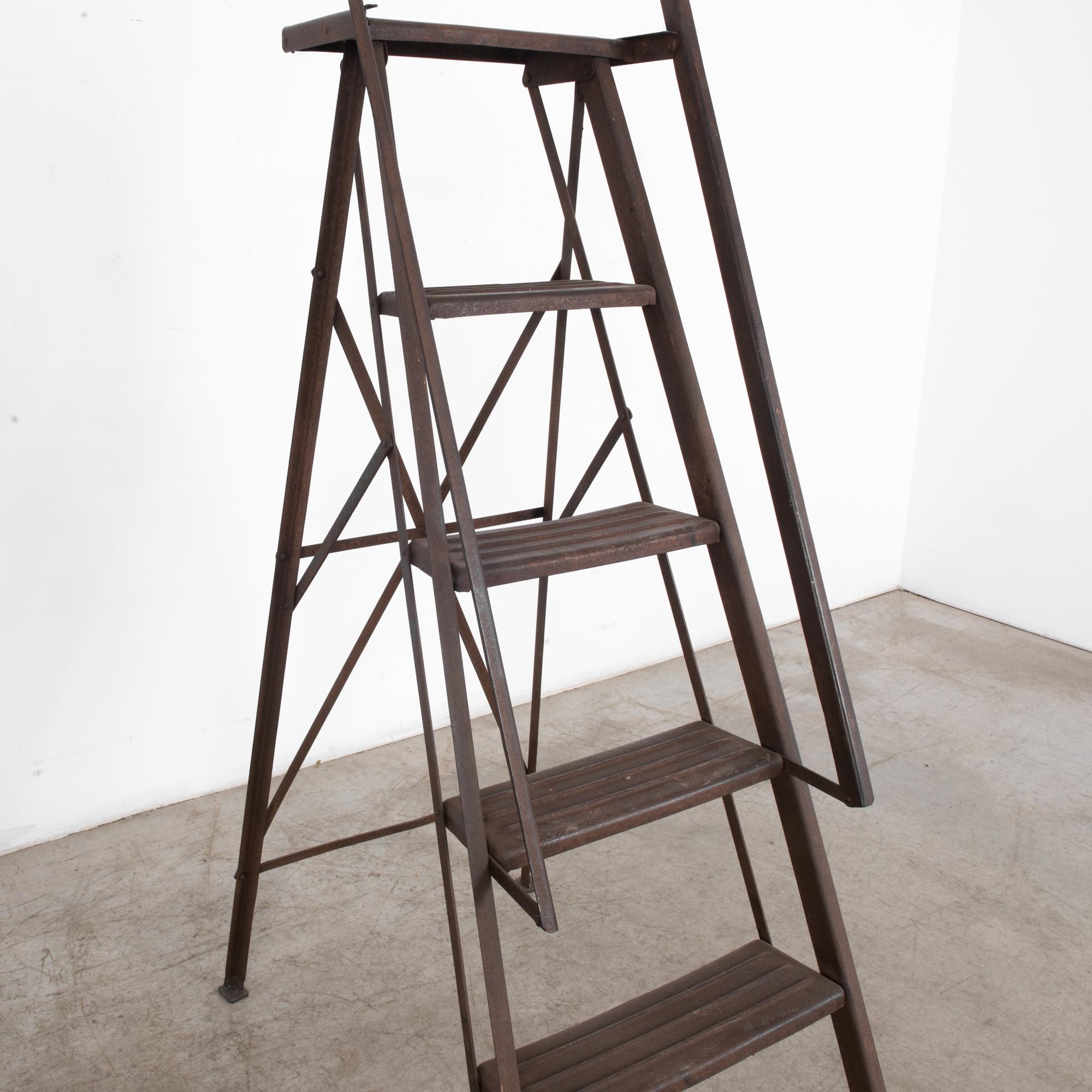 1950s French Industrial Metal Ladder 2