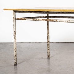 1950s French Industrial Rectangular Workshop Dining Table - Metal Base