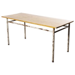 1950s French Industrial Rectangular Workshop Dining Table - Metal Base