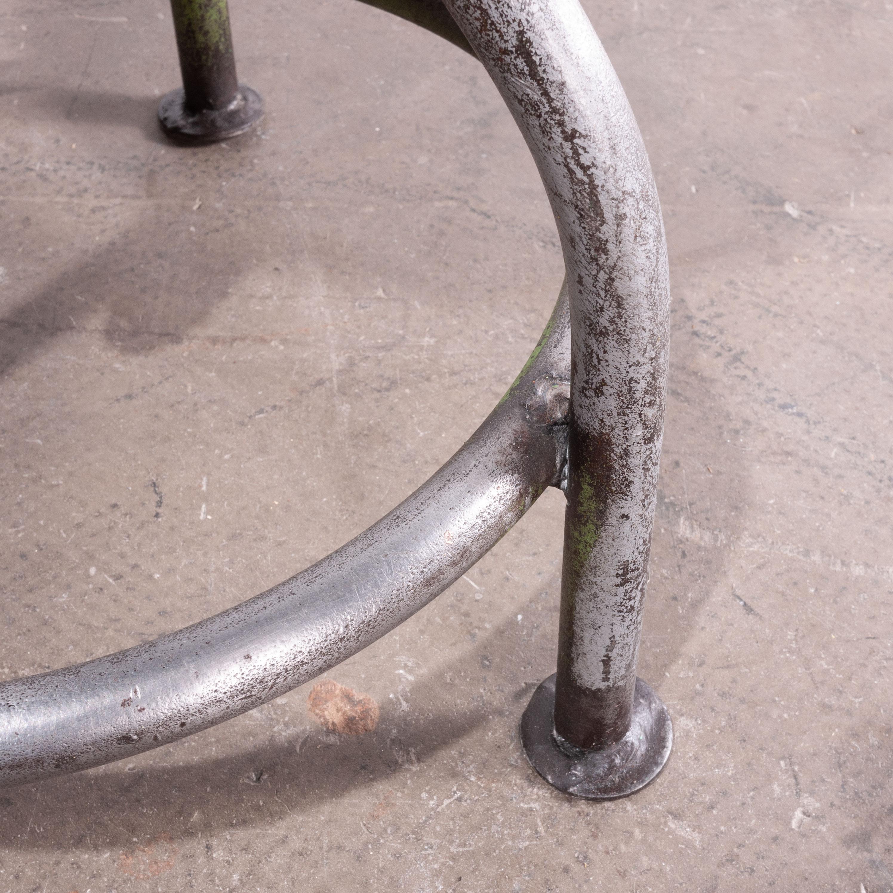 1950s French industrial swivelling welders stool. We recently cleared a number of pieces from a metalworking shop in the middle of France. As part of the haul we bought a number of wonderful stools, each one slightly different and probably made by