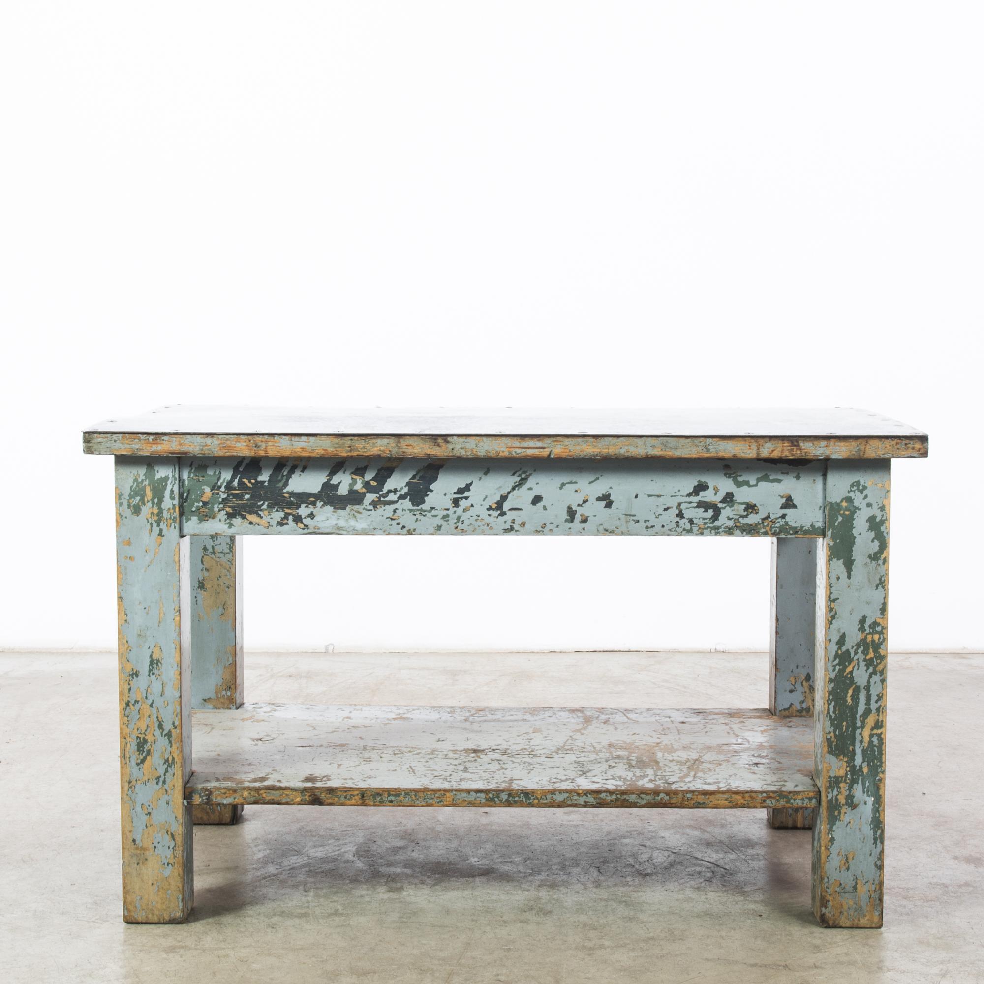 1950s French Industrial Table with Metal Top 6