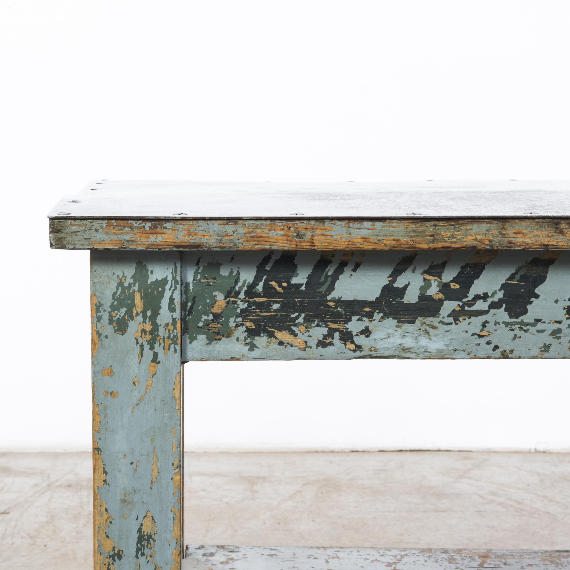 Mid-20th Century 1950s French Industrial Table with Metal Top