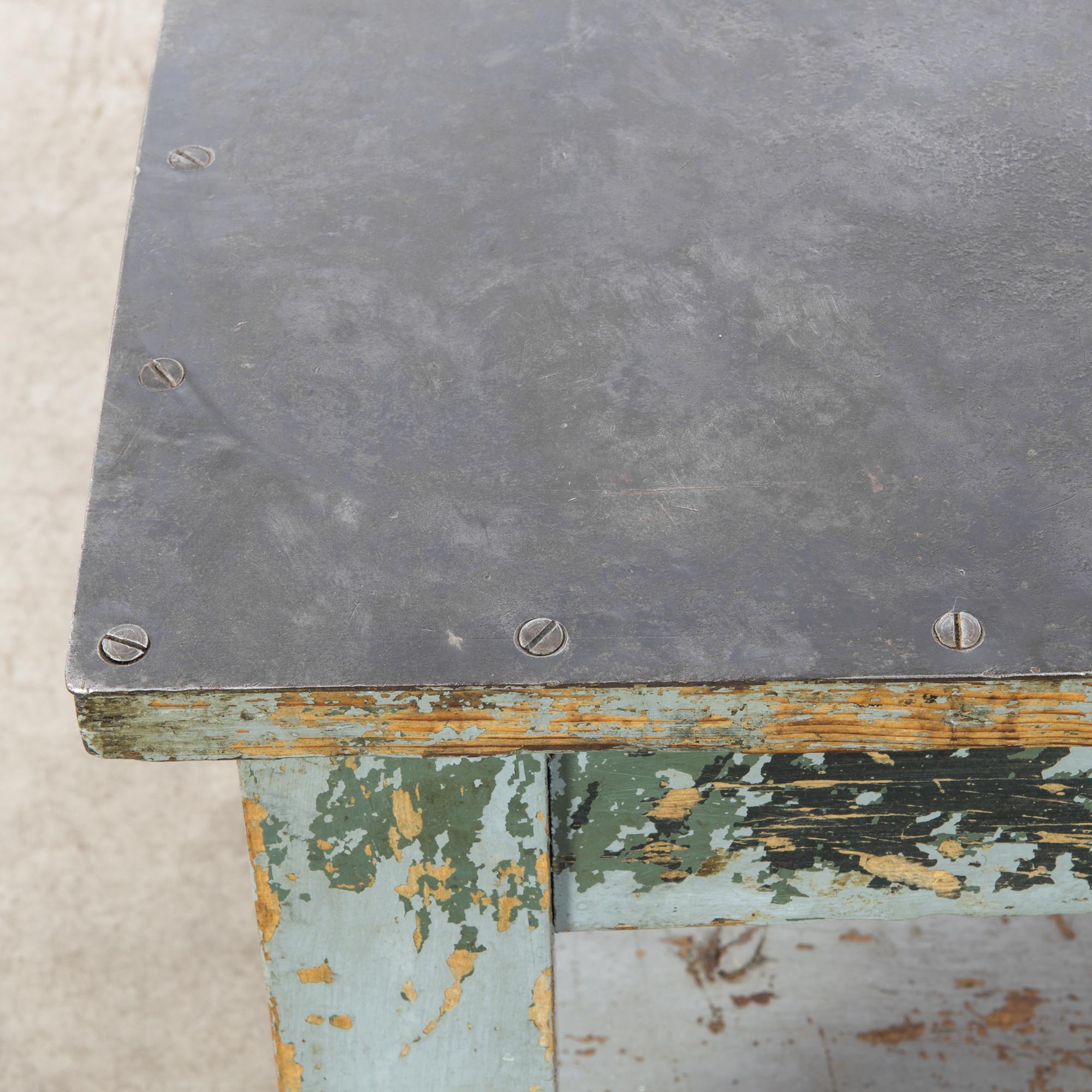 1950s French Industrial Table with Metal Top 3
