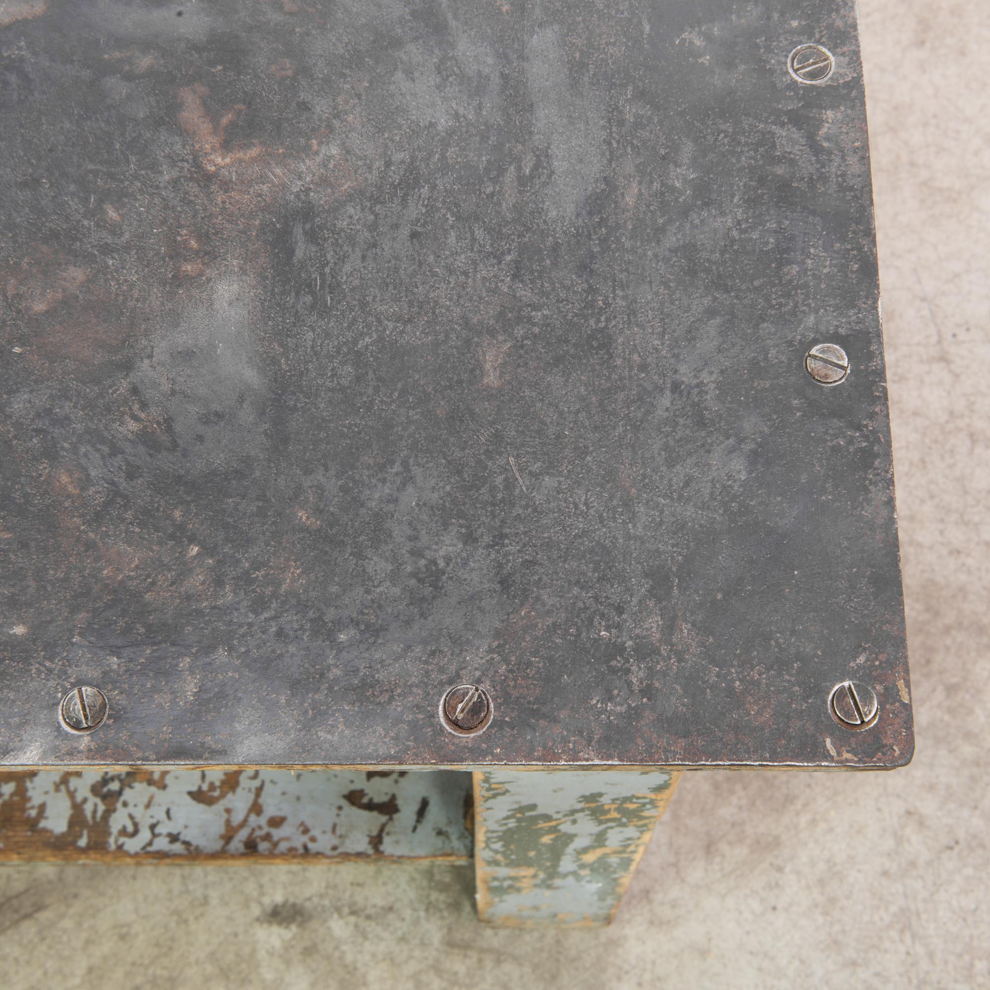 1950s French Industrial Table with Metal Top 4