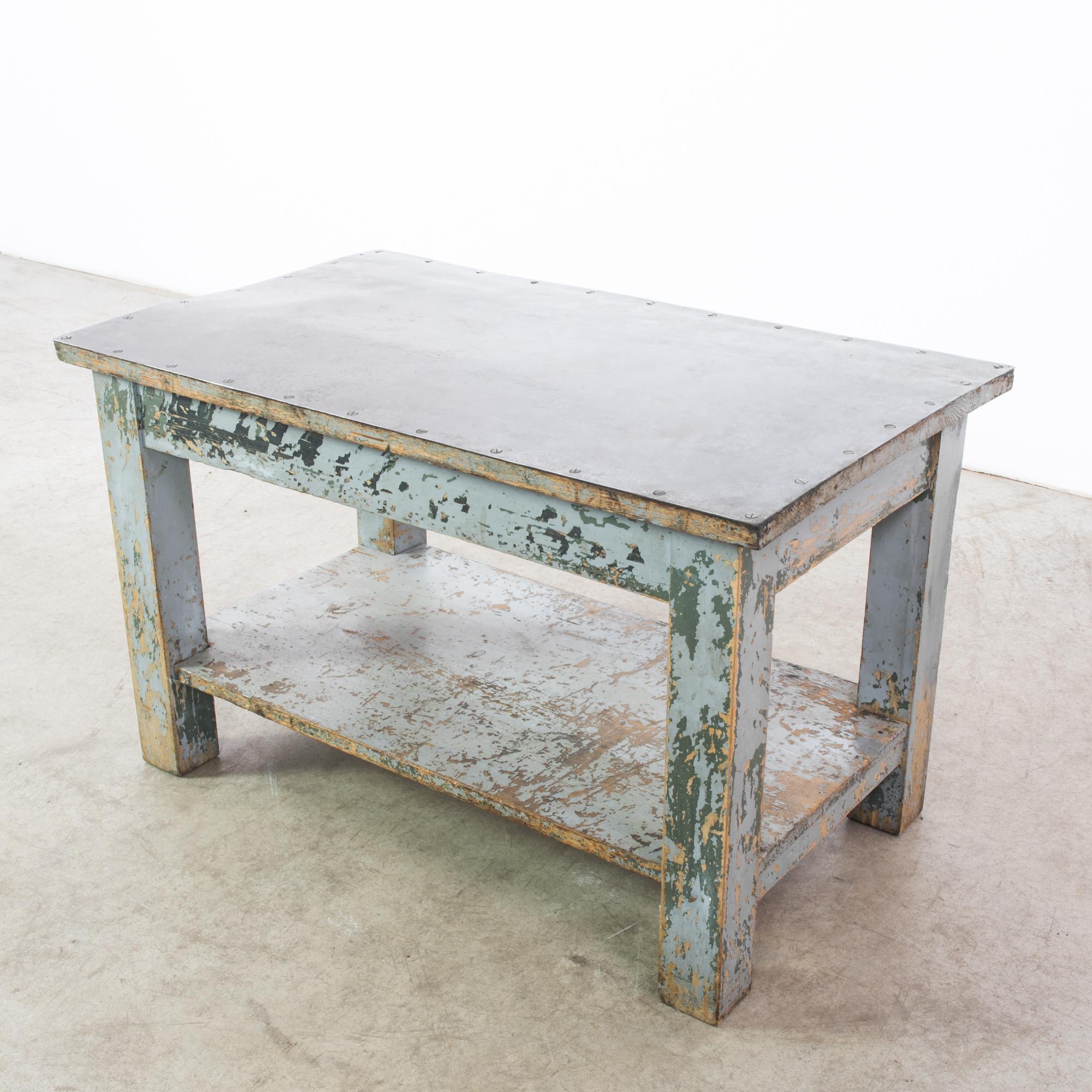 1950s French Industrial Table with Metal Top 5