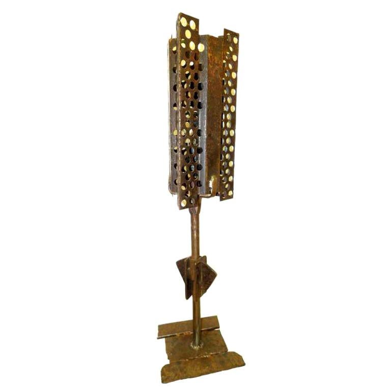 1950's French Industrial Torch Cut Iron Table Lamp For Sale