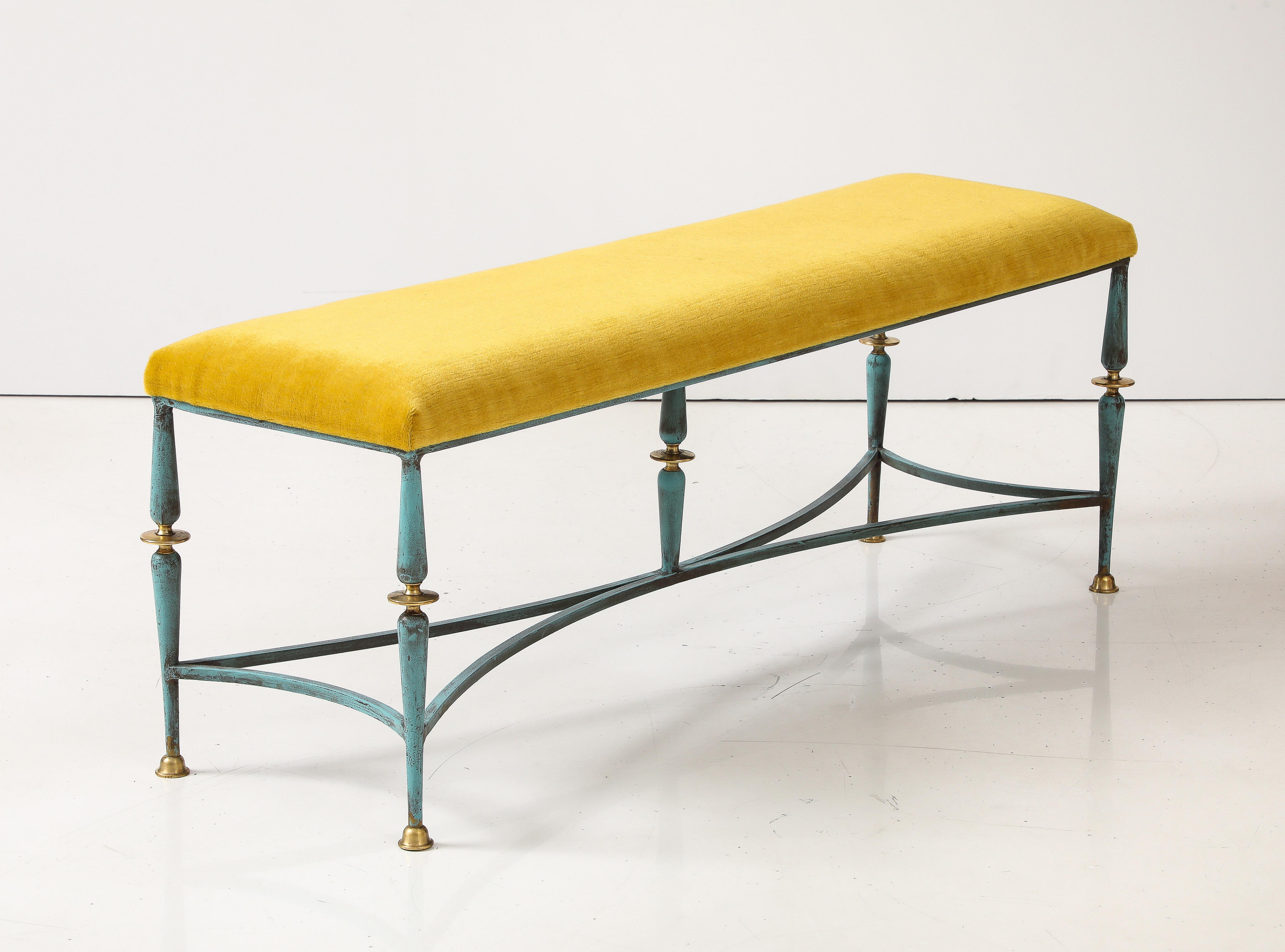 1950's French Iron And Brass Bench With Mohair Upholstery 5