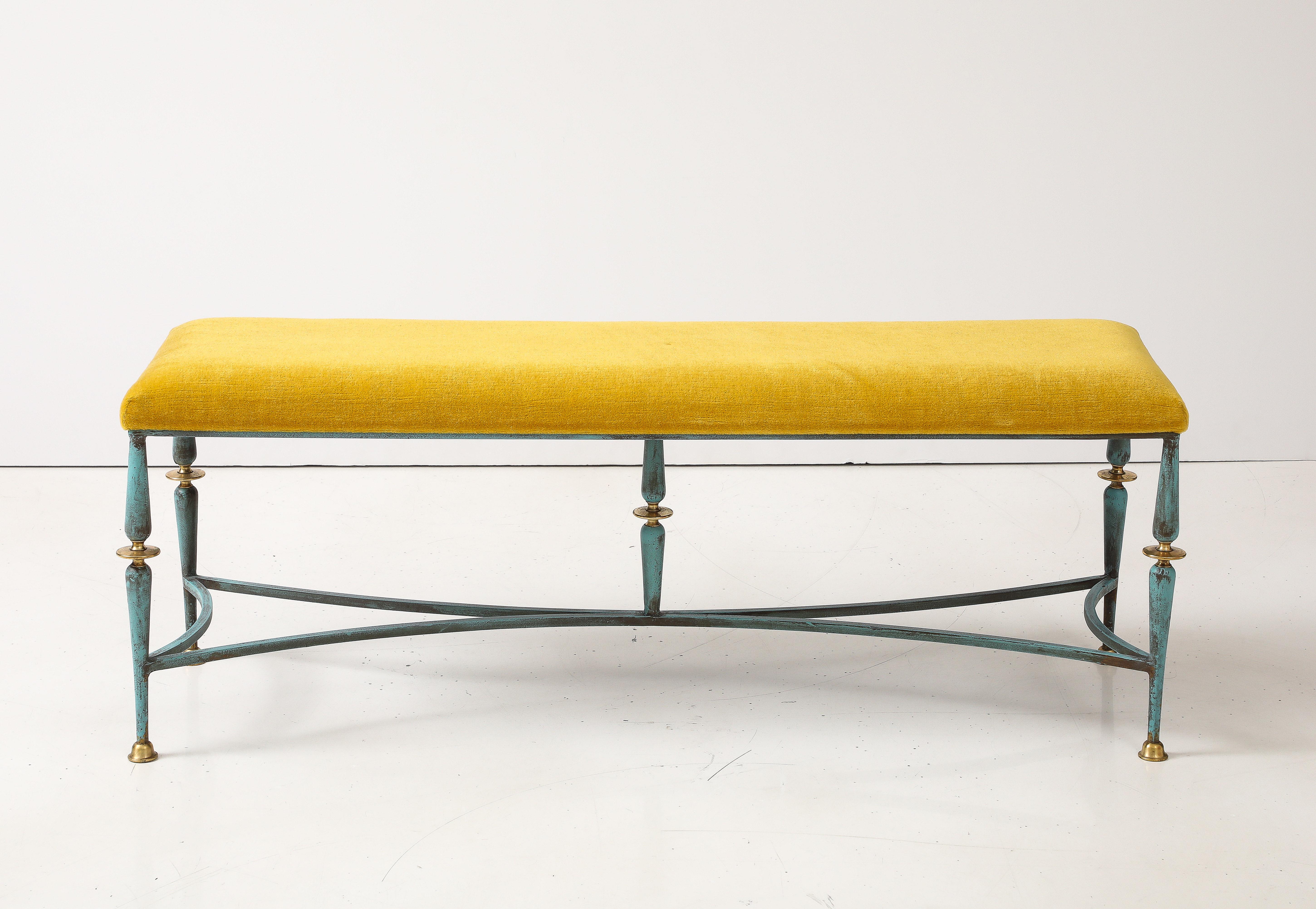 1950's French Iron And Brass Bench With Mohair Upholstery 2