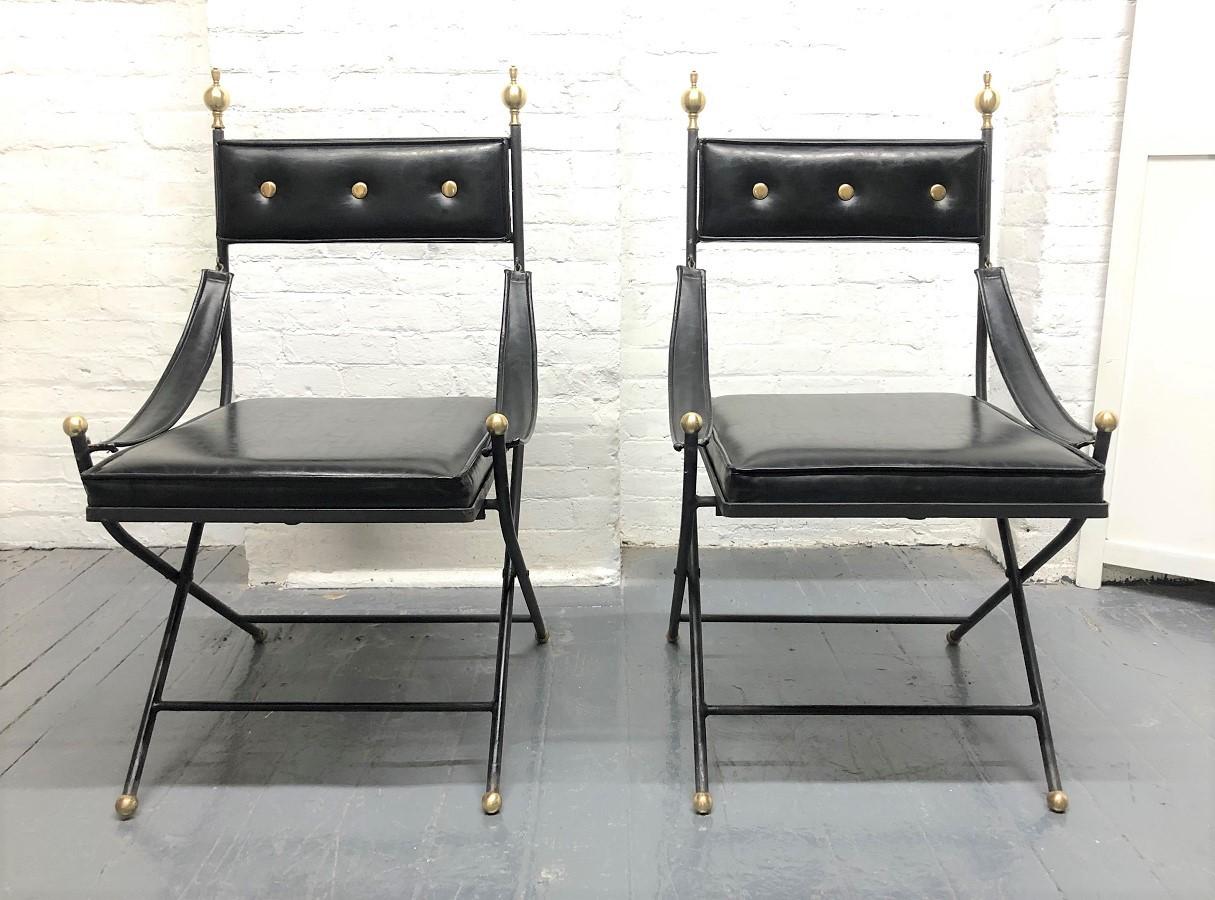 Directoire 1950s French Iron and Brass Dining Chairs For Sale