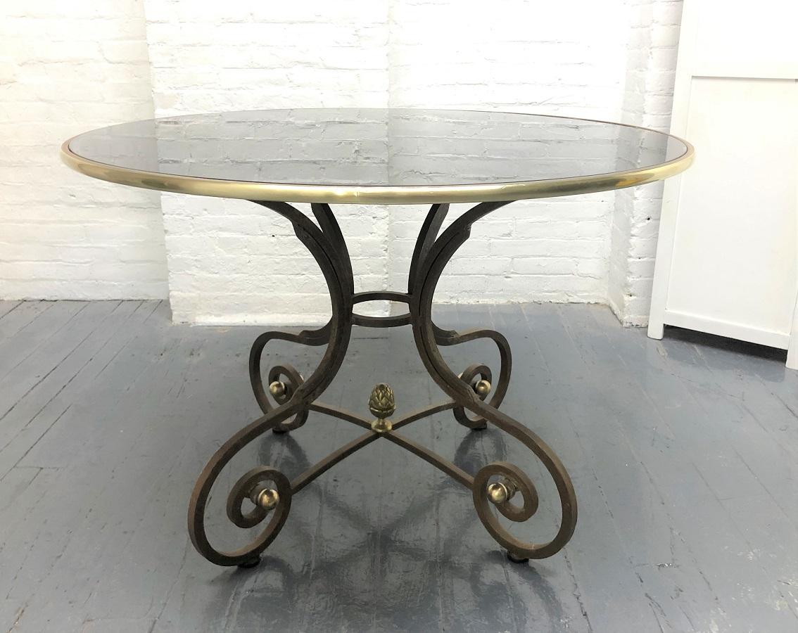 1950s French Iron and Brass Dining Table and Chairs For Sale 2