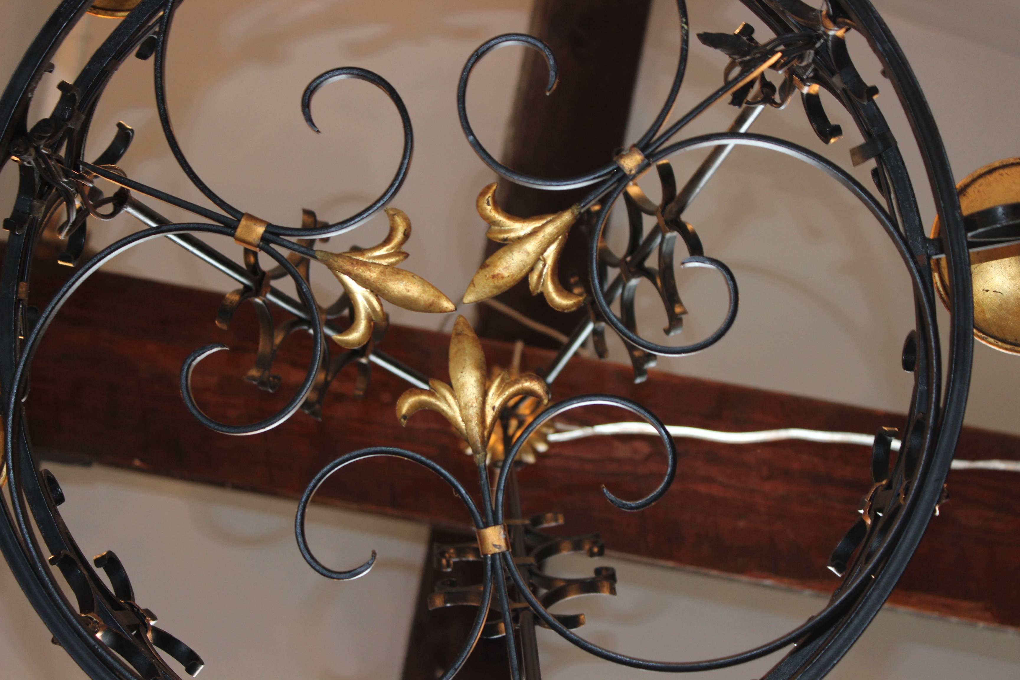 1950s French Iron and Gilt Large Chandelier 2