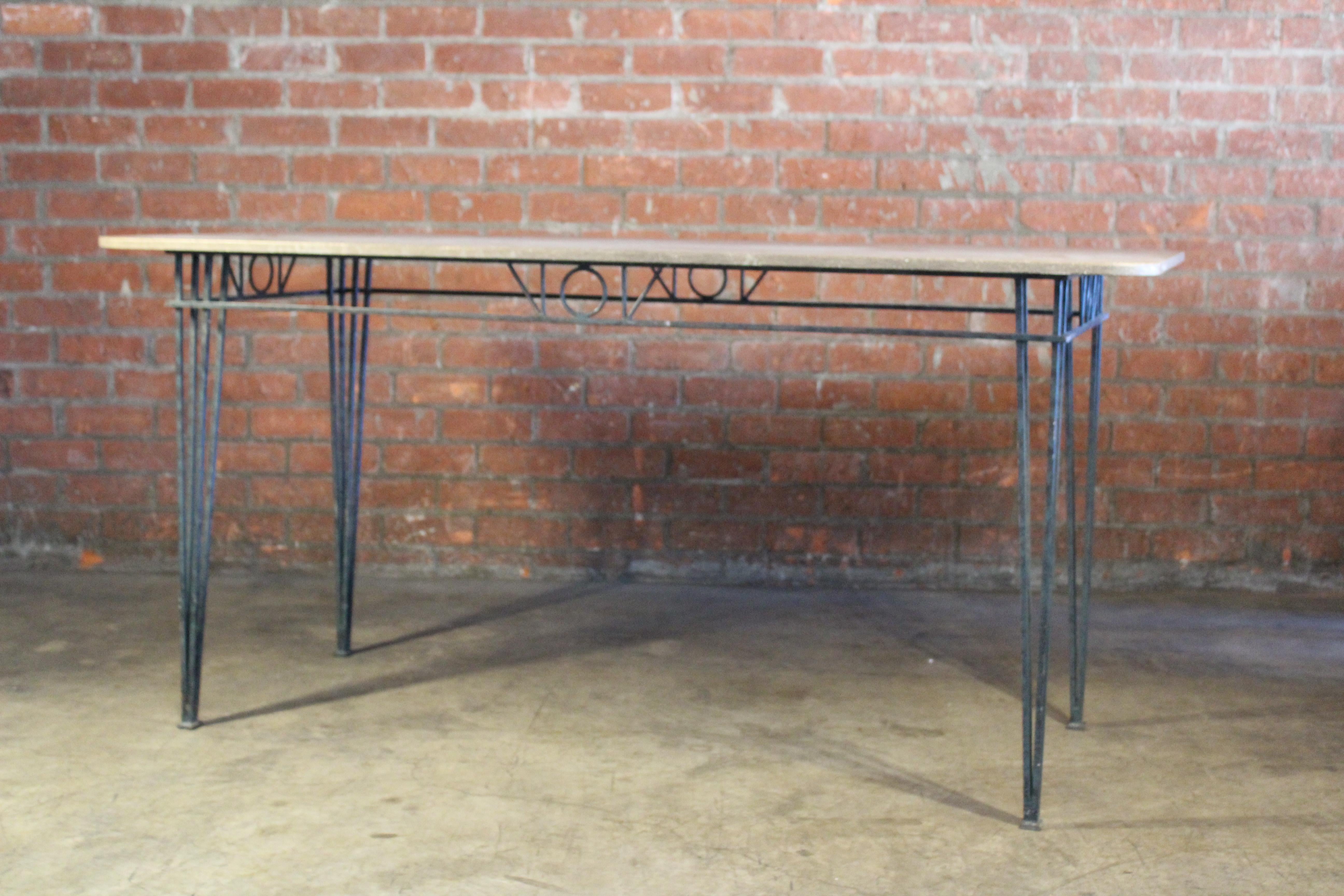 1950s French Iron and Stone Table In Good Condition For Sale In Los Angeles, CA