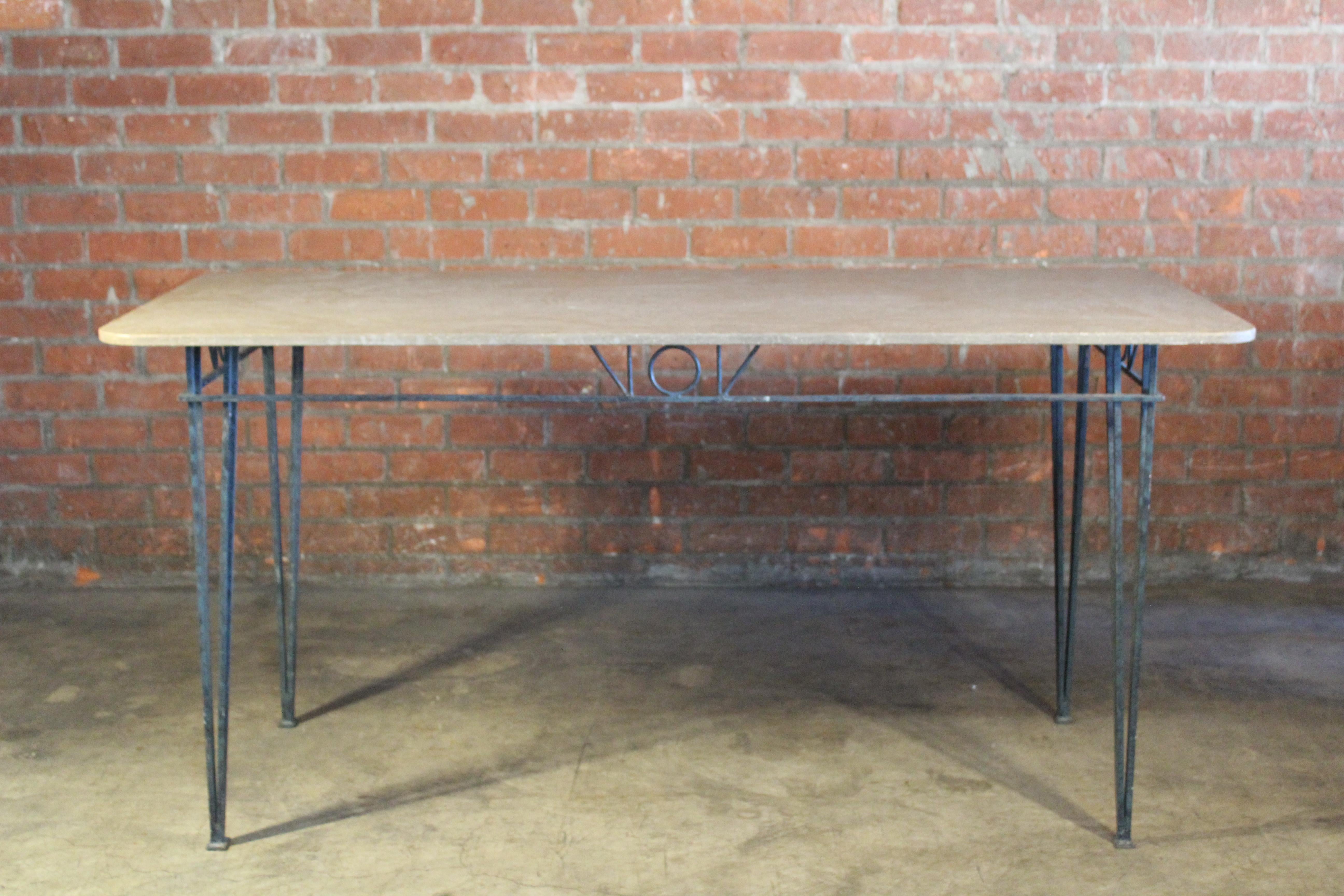 1950s French Iron and Stone Table 1