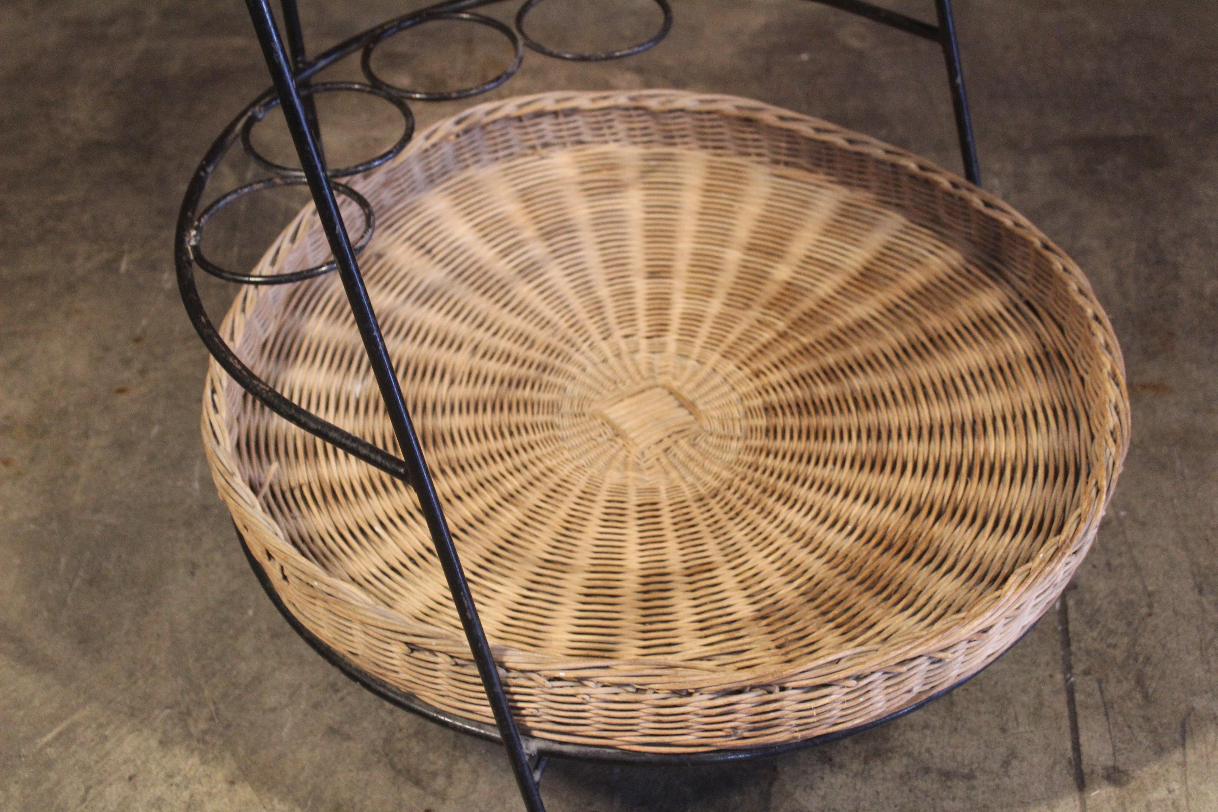 1950s French Iron and Wicker Bar Cart by Atelier Marolles 1