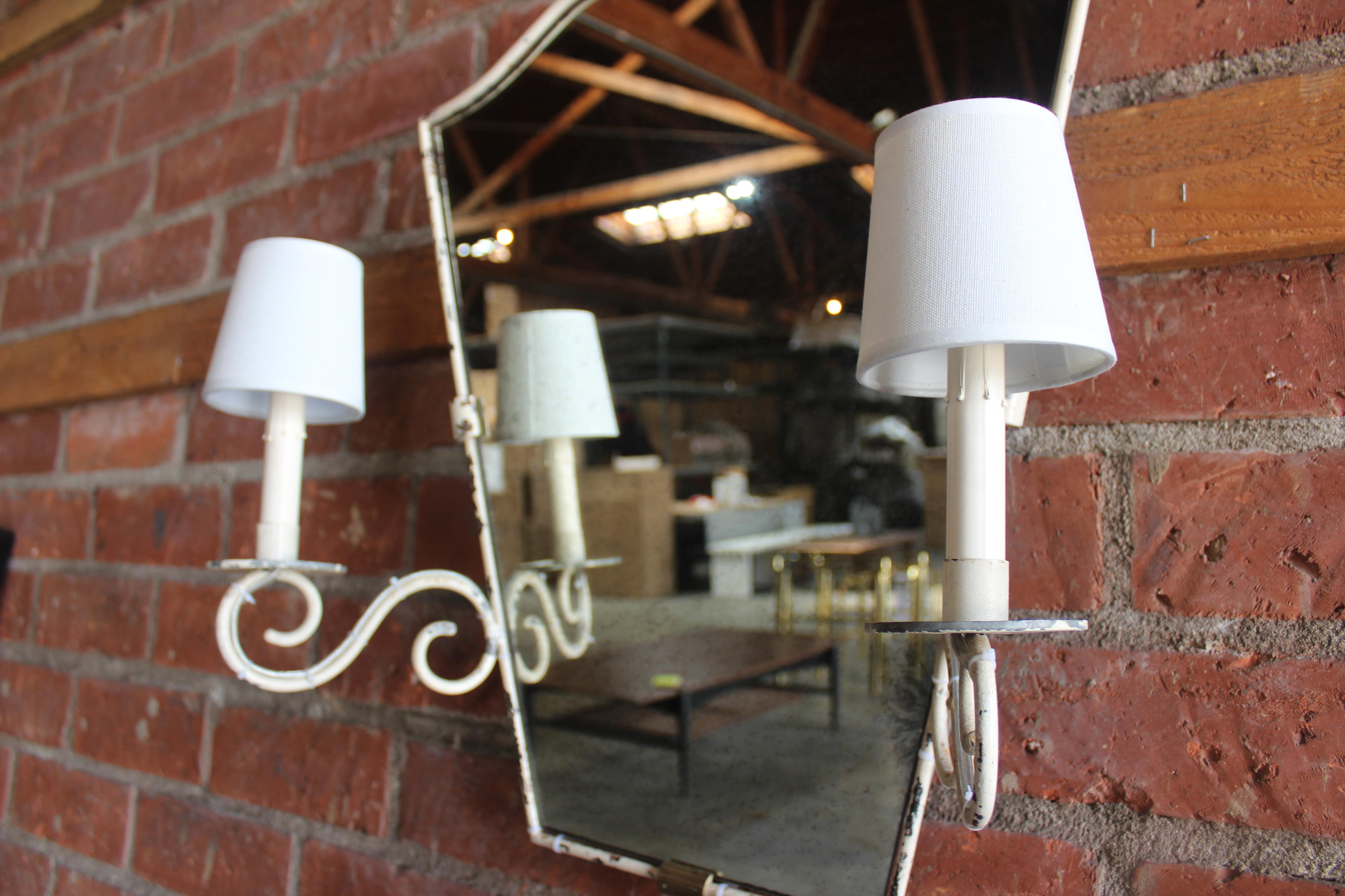 1950s French Iron Wall Mirror with Lights 8